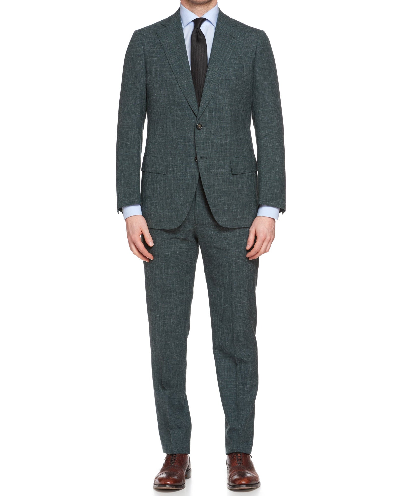 CESARE ATTOLINI Napoli Handmade Chambray Green Wool-Silk Suit NEW CESARE ATTOLINI