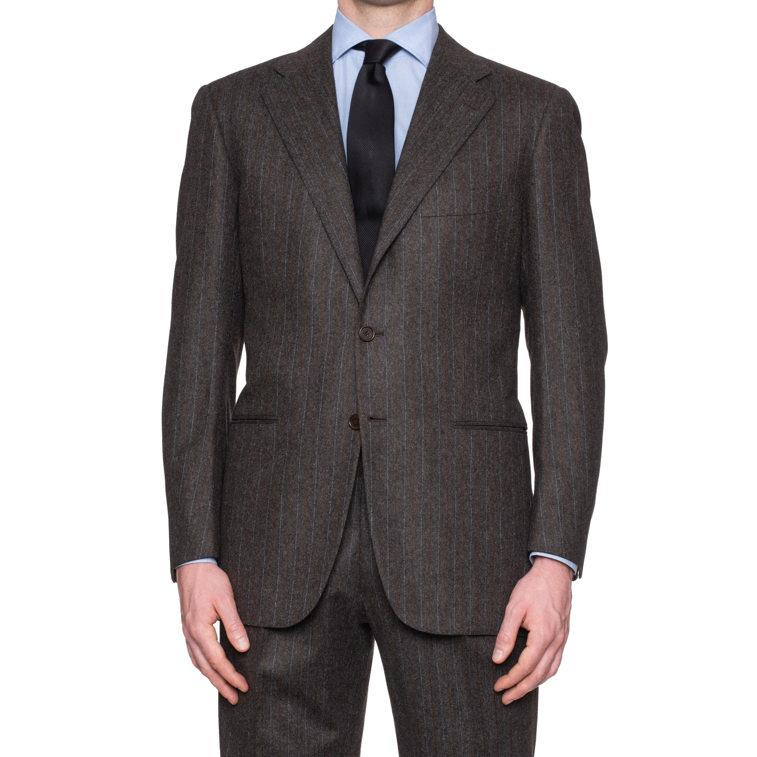 CESARE ATTOLINI Napoli Handmade Gray Striped Wool-Cashmere Flannel Suit NEW CESARE ATTOLINI