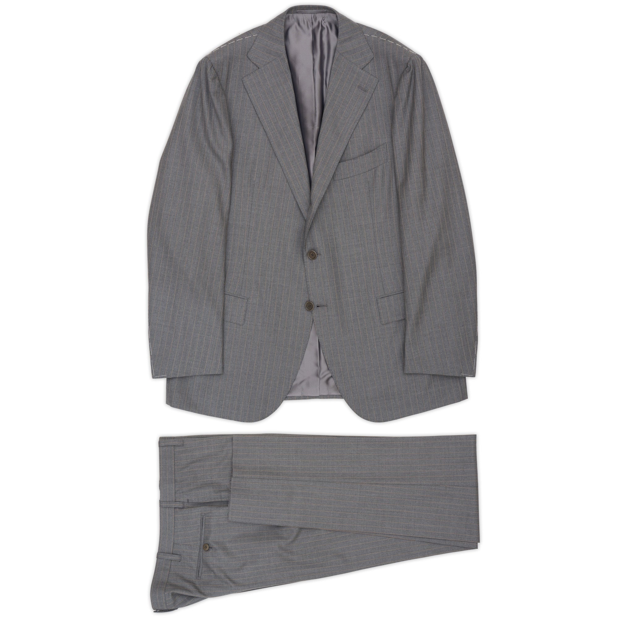 CESARE ATTOLINI Napoli Handmade Gray Striped Wool Super 130's Suit 54 NEW US 44 CESARE ATTOLINI