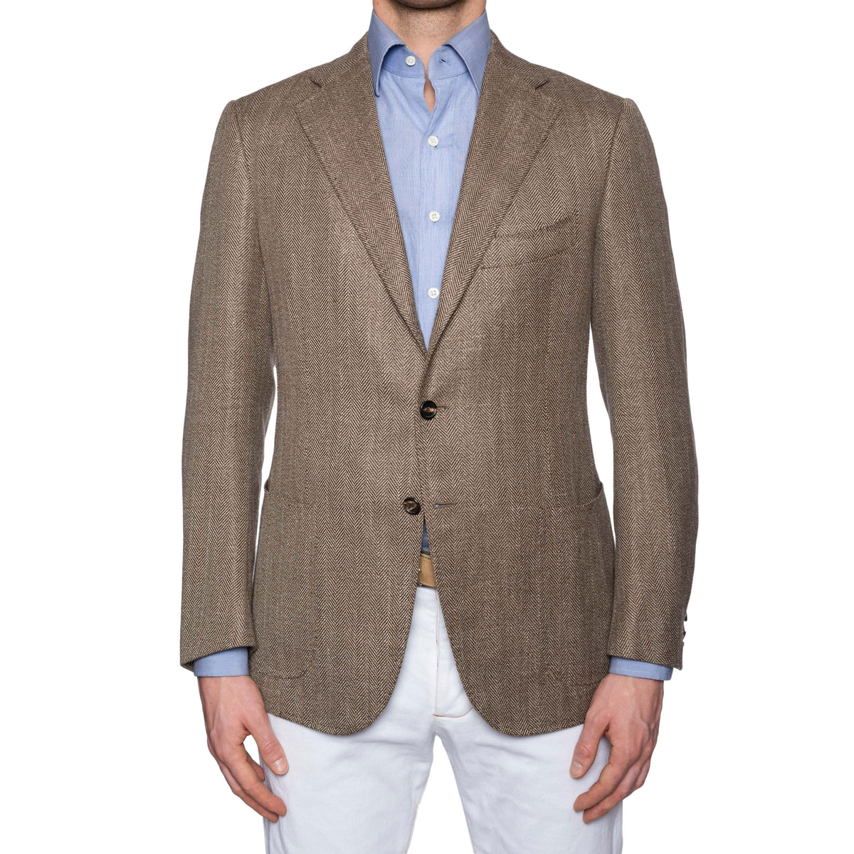 CESARE ATTOLINI for M.BARDELLI Brown Herringbone Wool-Silk-Linen Jacket 50 US 40