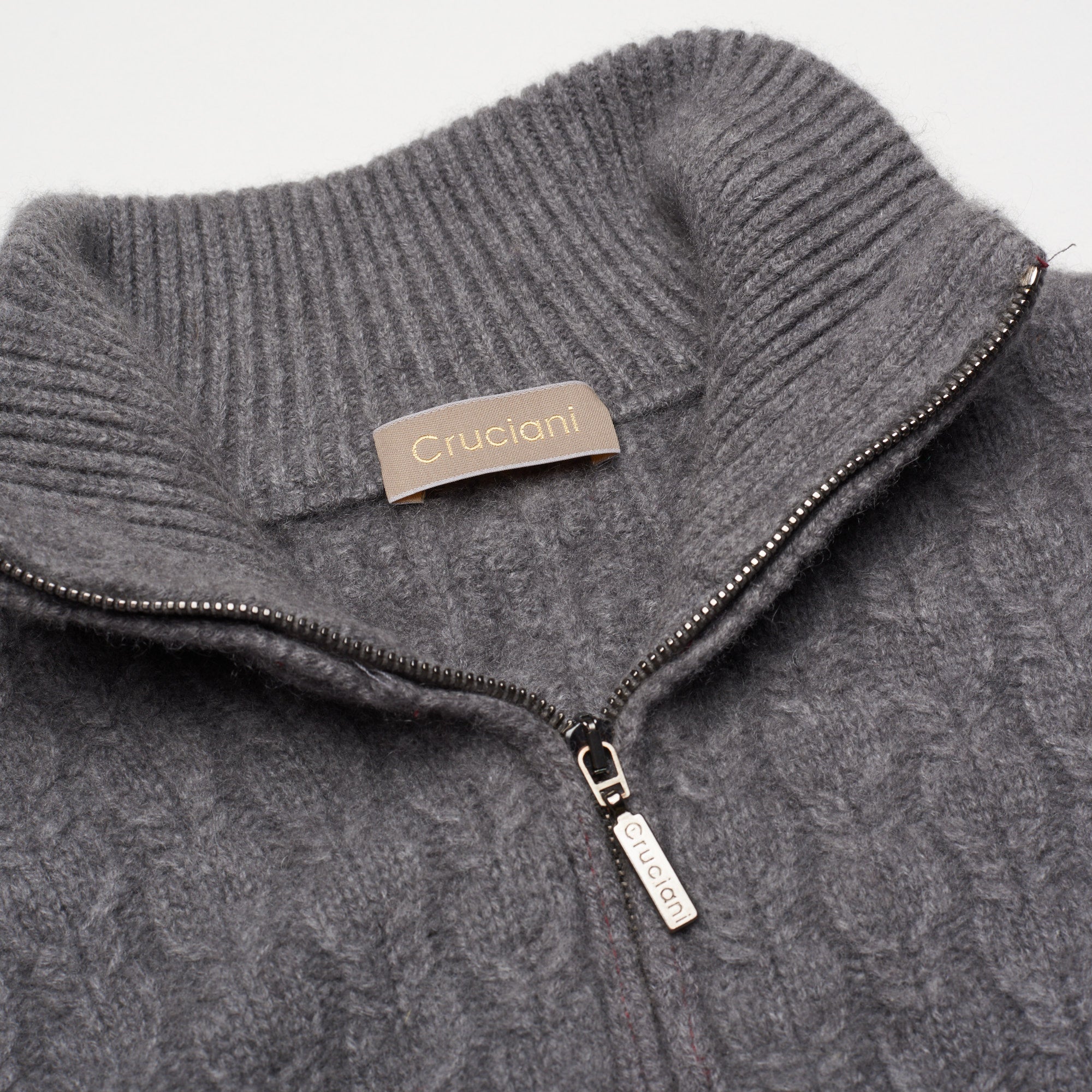 CRUCIANI Gray Cashmere Cable Knit 2-Way Zip Cardigan Sweater EU 50 US M CRUCIANI
