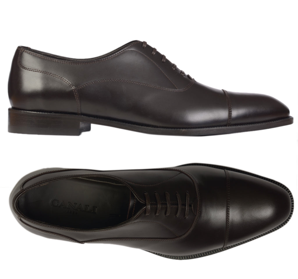 CANALI 1934 Dark Brown Calf Leather Balmoral Oxford Dress Shoes EU 40 NEW US 7