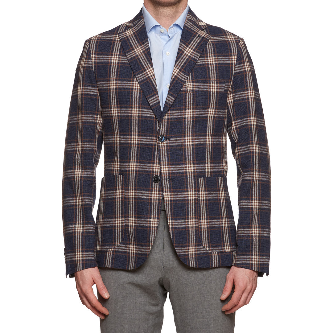 DAVID BROWN Blue Plaid Cotton-Linen Sport Coat Jacket NEW Slim fit