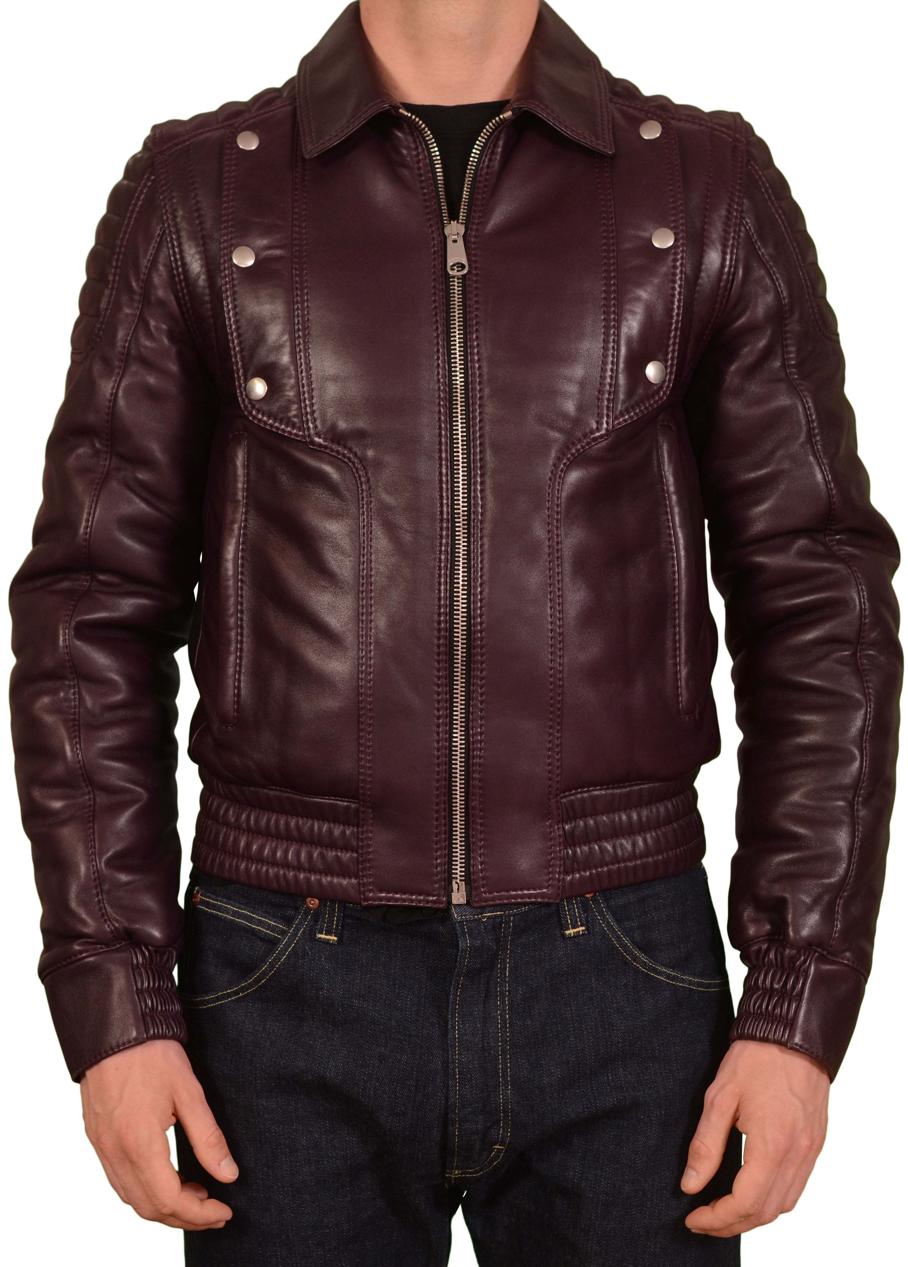 DIOR Homme Burgundy 2 In 1 Leather Padded Biker Jacket Vest 46 US XS 8H France DIOR