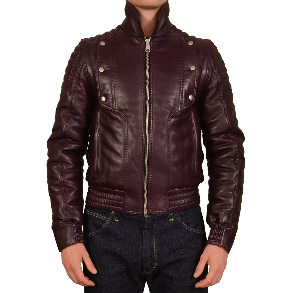 DIOR Homme Burgundy 2 In 1 Leather Padded Biker Jacket Vest 46 US XS 8H France