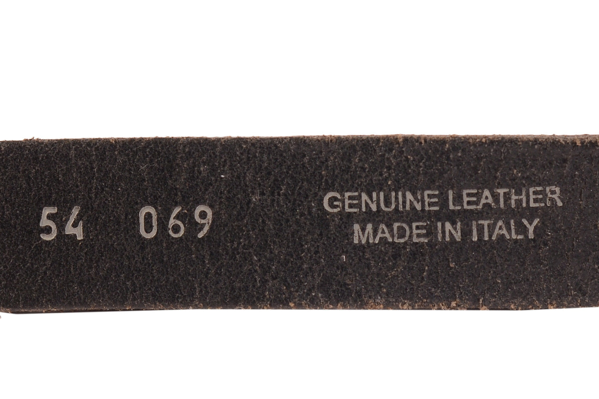 DIRK BIKKEMBERGS Black Leather Thin Belt with Rectangular Buckle 54 NE