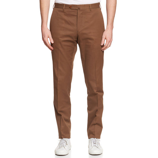 DONNANNA Handmade “Lazio” Brown Twill Cotton Flat Front Dress Pants EU 50 US 34