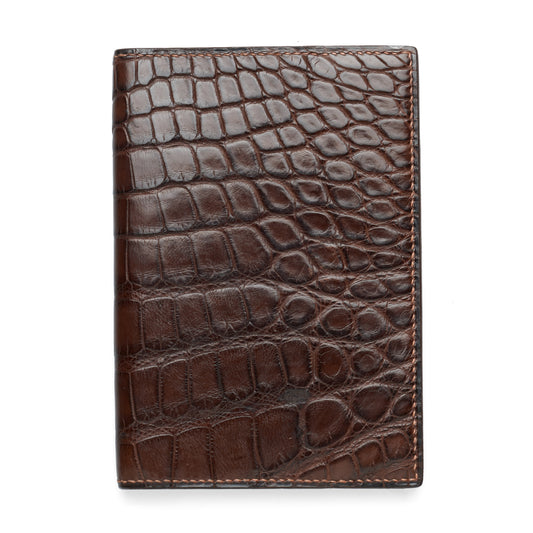 DURET Paris Hand-Sewn Brown Crocodile Leather Passport Holder Cover NEW