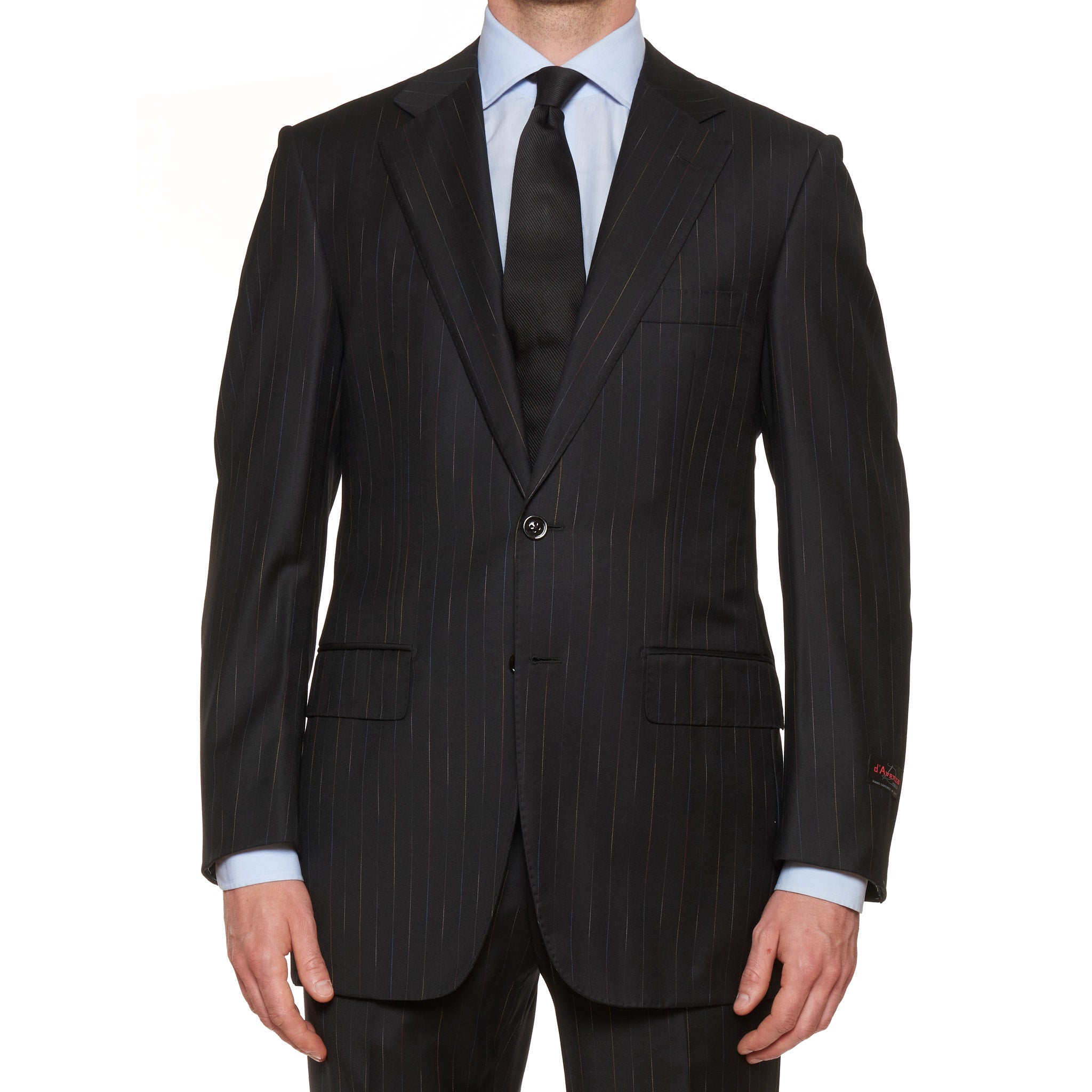 D'AVENZA Handmade Black Striped Wool Super 150's Suit EU 54 NEW US 44