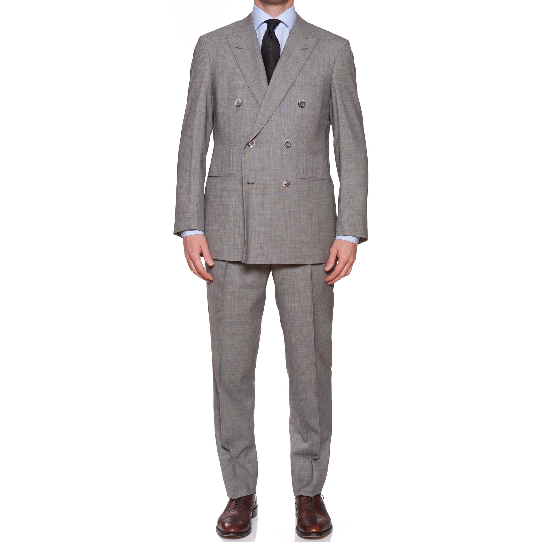 D'AVENZA Handmade Gray Wool Double Breasted Suit EU 52 NEW US 42