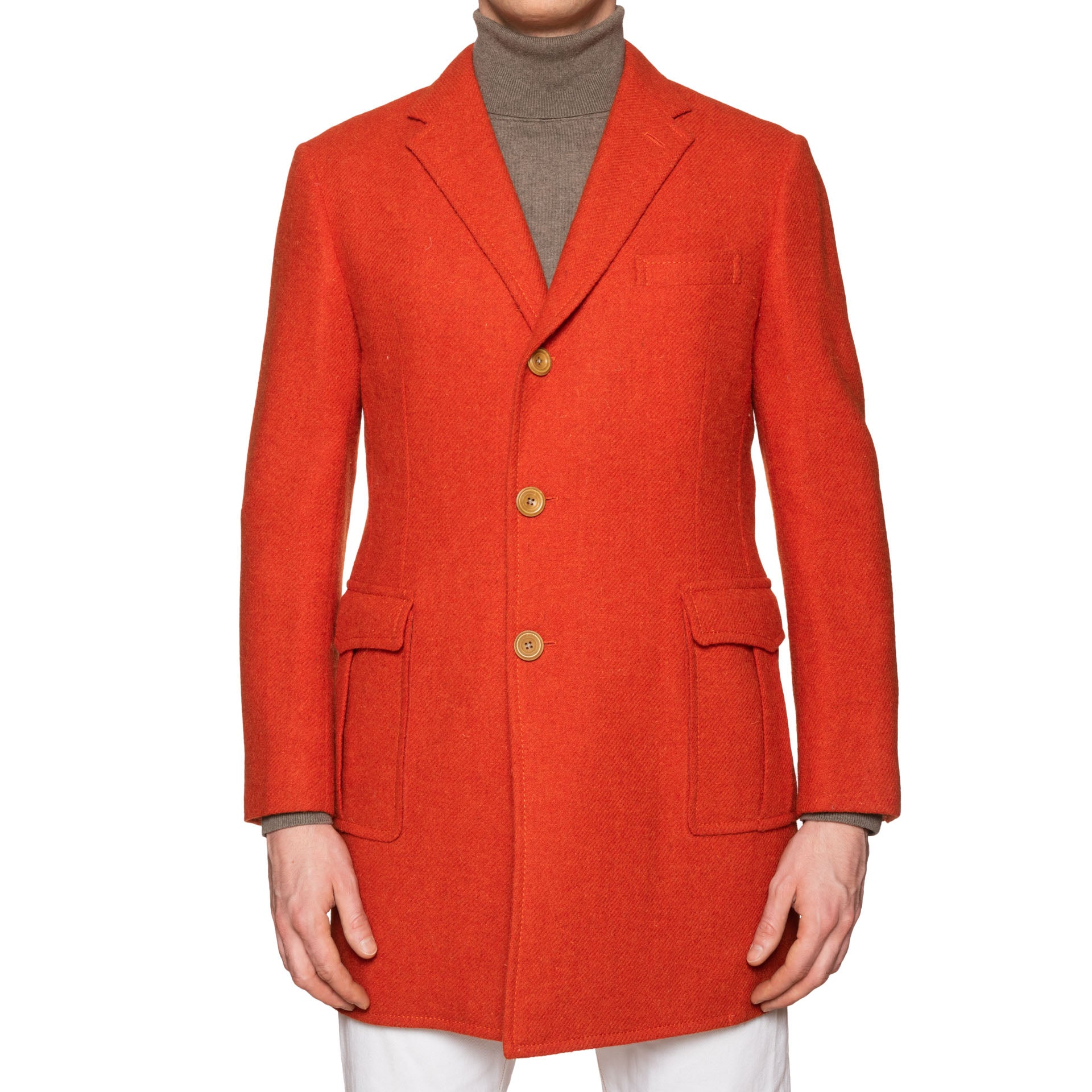 D'AVENZA Handmade Orange Wool Tweed Unlined Coat EU 48 NEW US 38 D'AVENZA