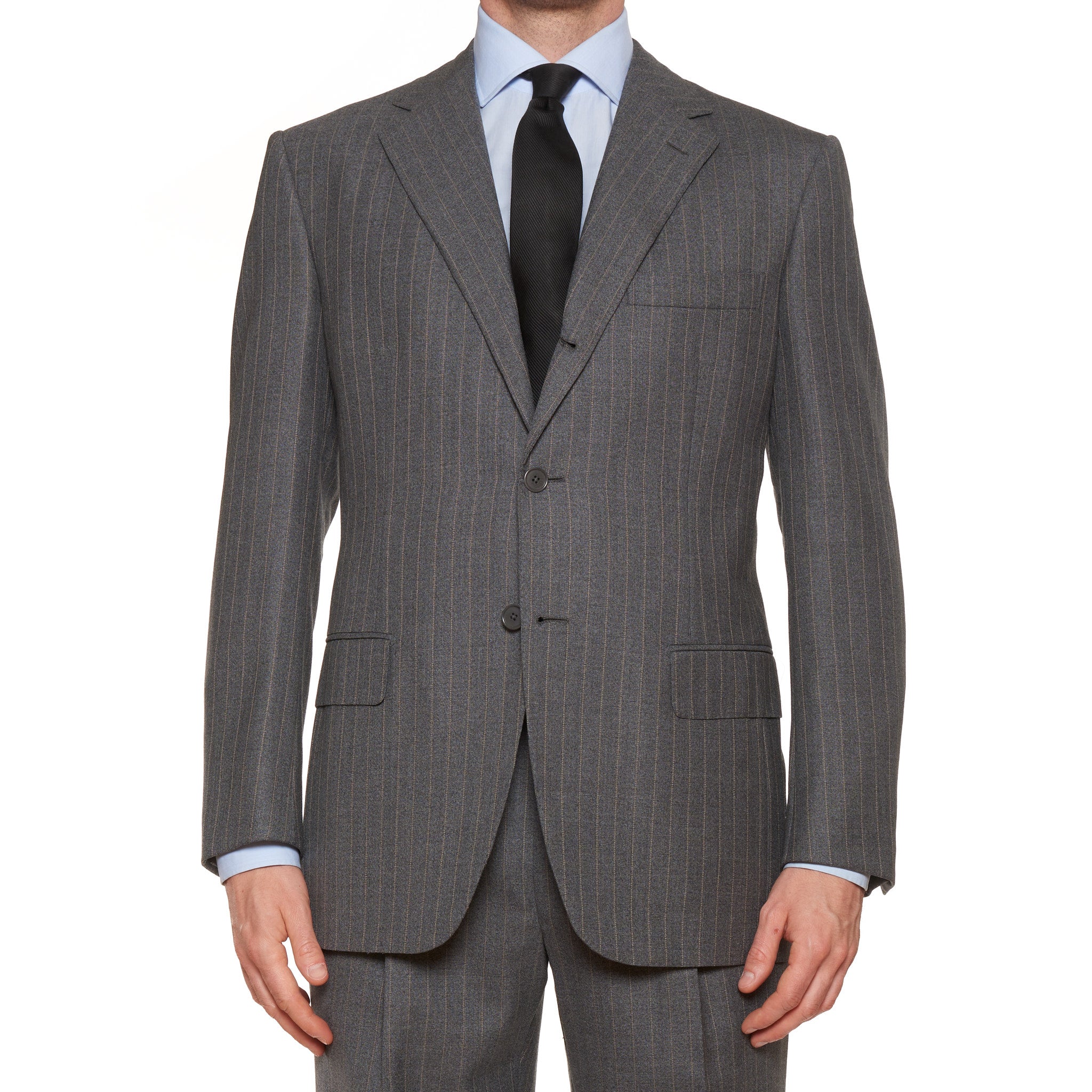 D'AVENZA Roma Handmade Gray Striped Wool Business Suit EU 52 NEW US 42 D'AVENZA