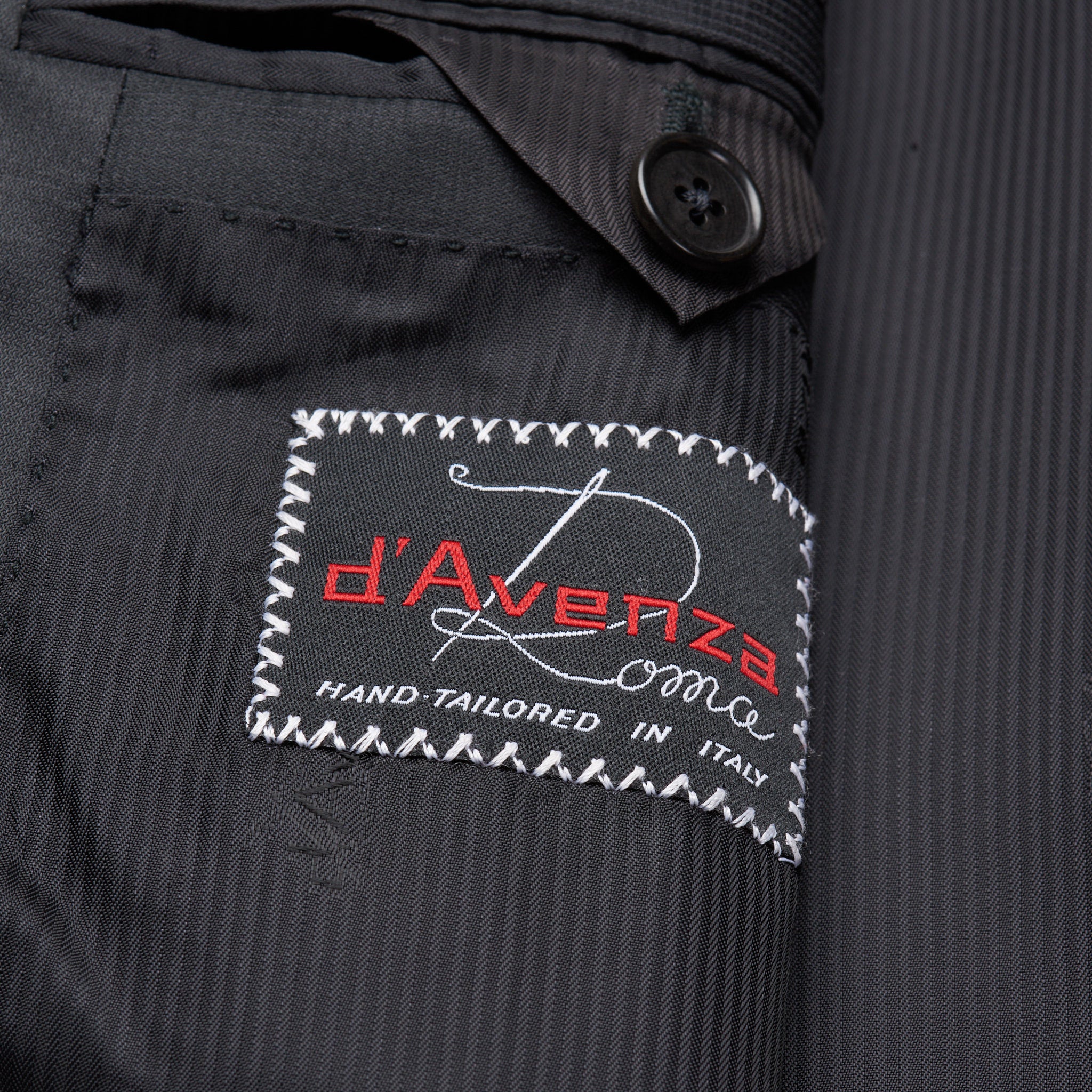 D'AVENZA "KENT" Handmade Black Striped 1 Button Wool Silk Suit 50 NEW US 40 Long D'AVENZA