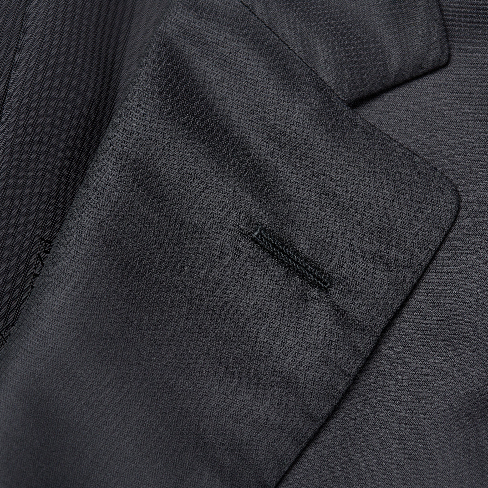 D'AVENZA "KENT" Handmade Black Striped 1 Button Wool Silk Suit 50 NEW US 40 Long D'AVENZA