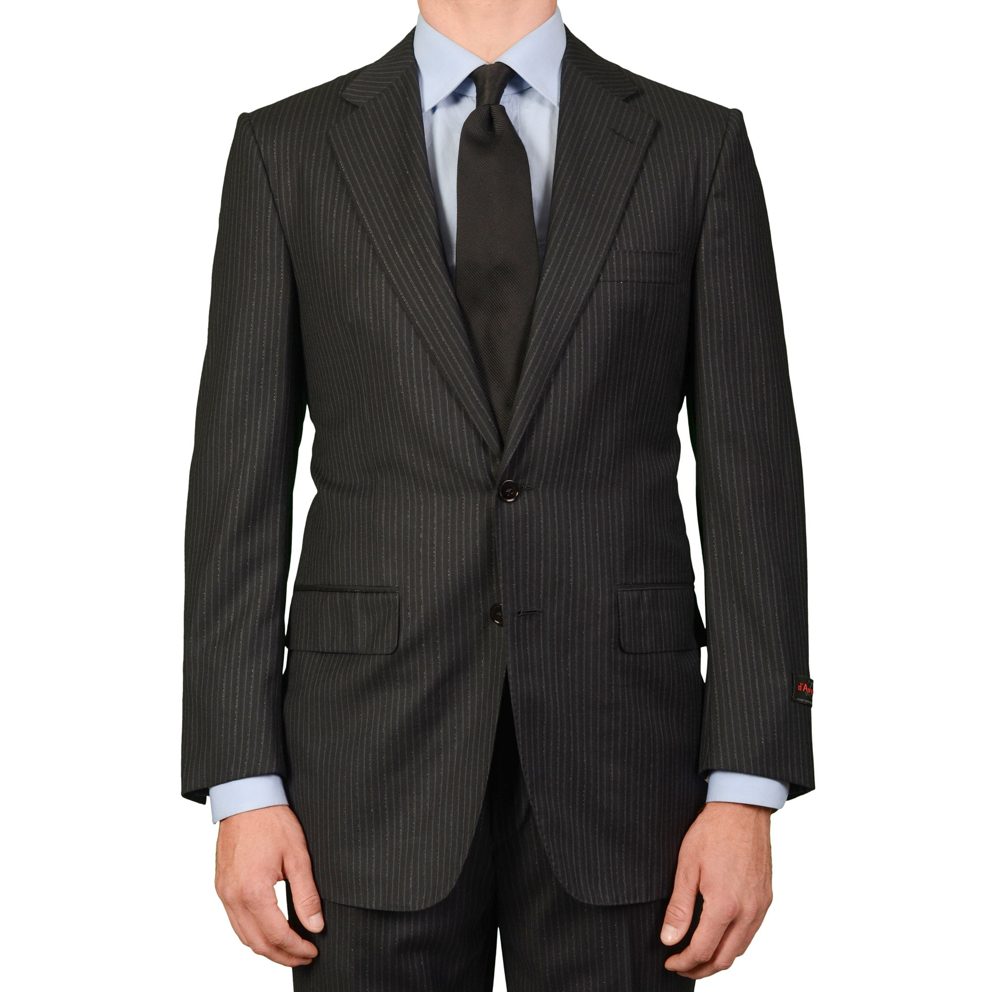 D'AVENZA Roma Handmade Black Striped Wool Super 120's Suit EU 50 NEW US 40 D'AVENZA