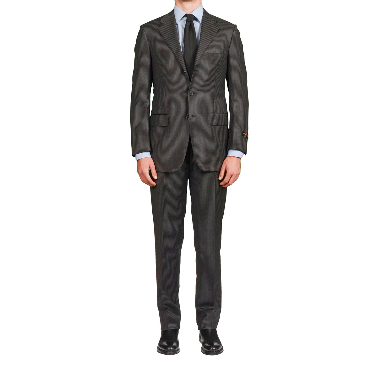 D'AVENZA Roma Handmade Dark Gray Striped Wool Flannel Suit EU 50 NEW U