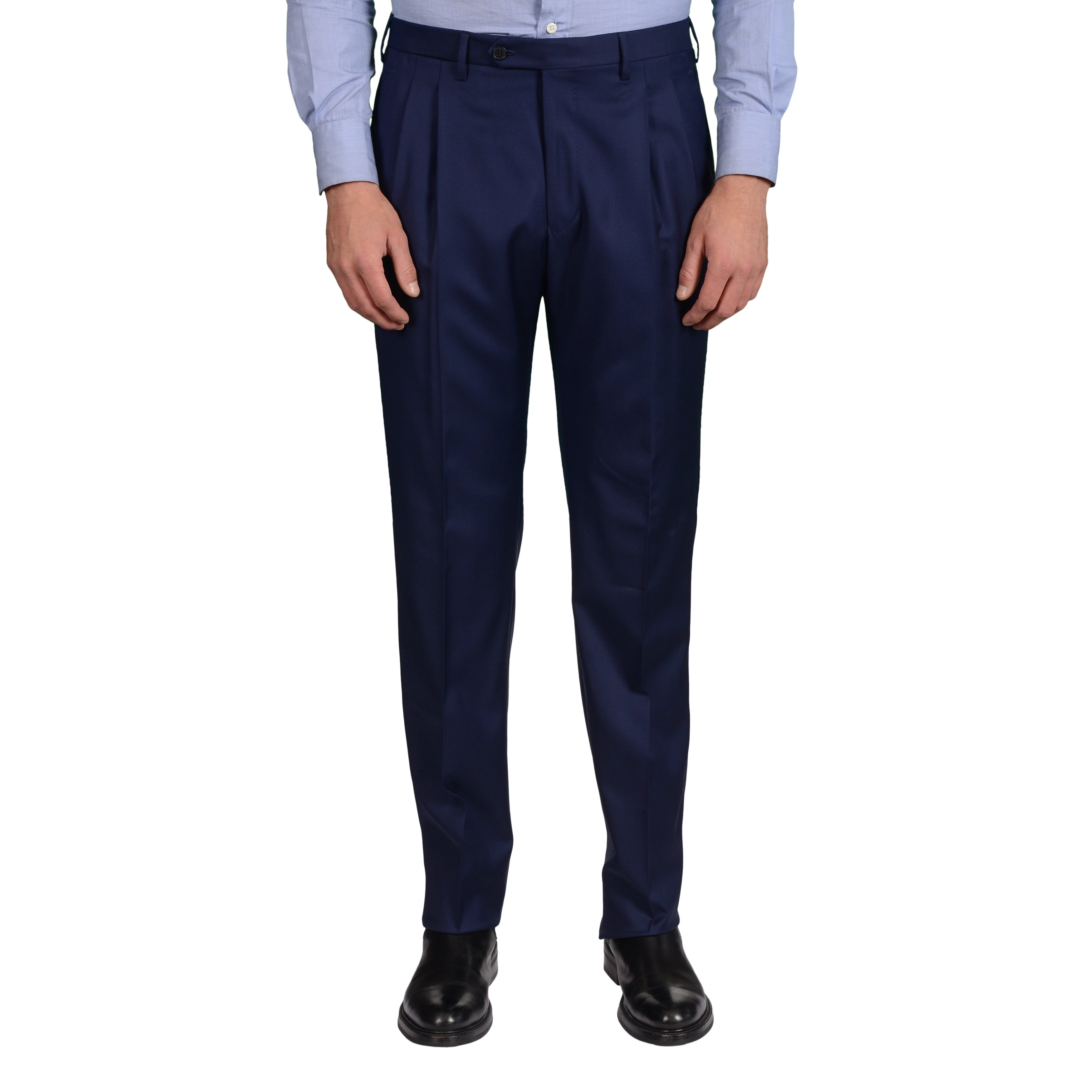 D'AVENZA Roma Handmade Indigo Blue Wool DP Dress Pants 62 NEW US 46 Classic Fit