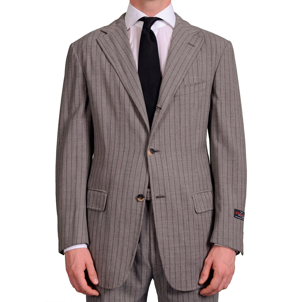 D'AVENZA Roma "Mercedes" Gray Striped Wool Unlined Summer Suit EU 52 NEW US 42