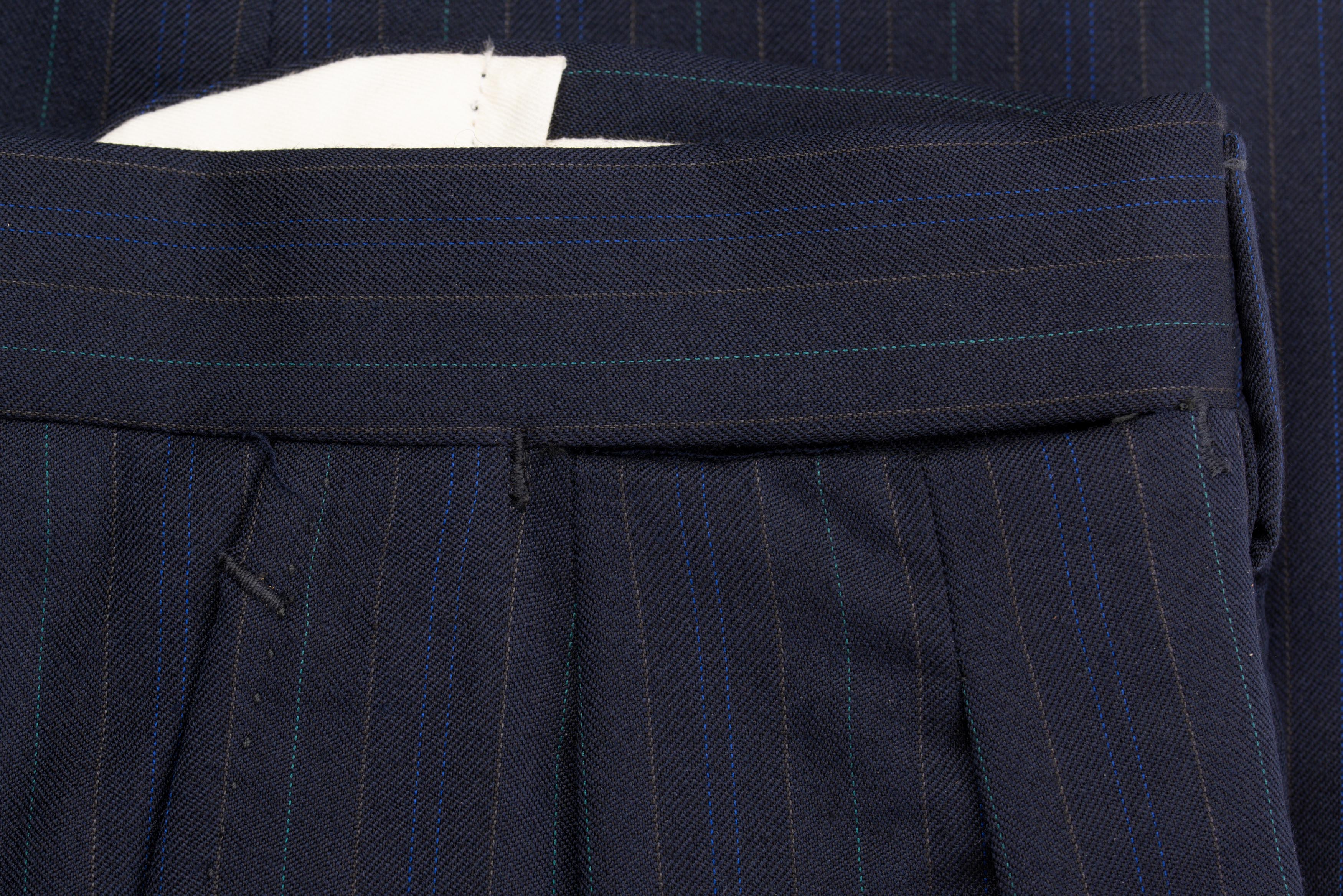 D'AVENZA Roma Navy Blue Striped Wool DP Dress Pants EU 52 NEW US 36 Portly Fit