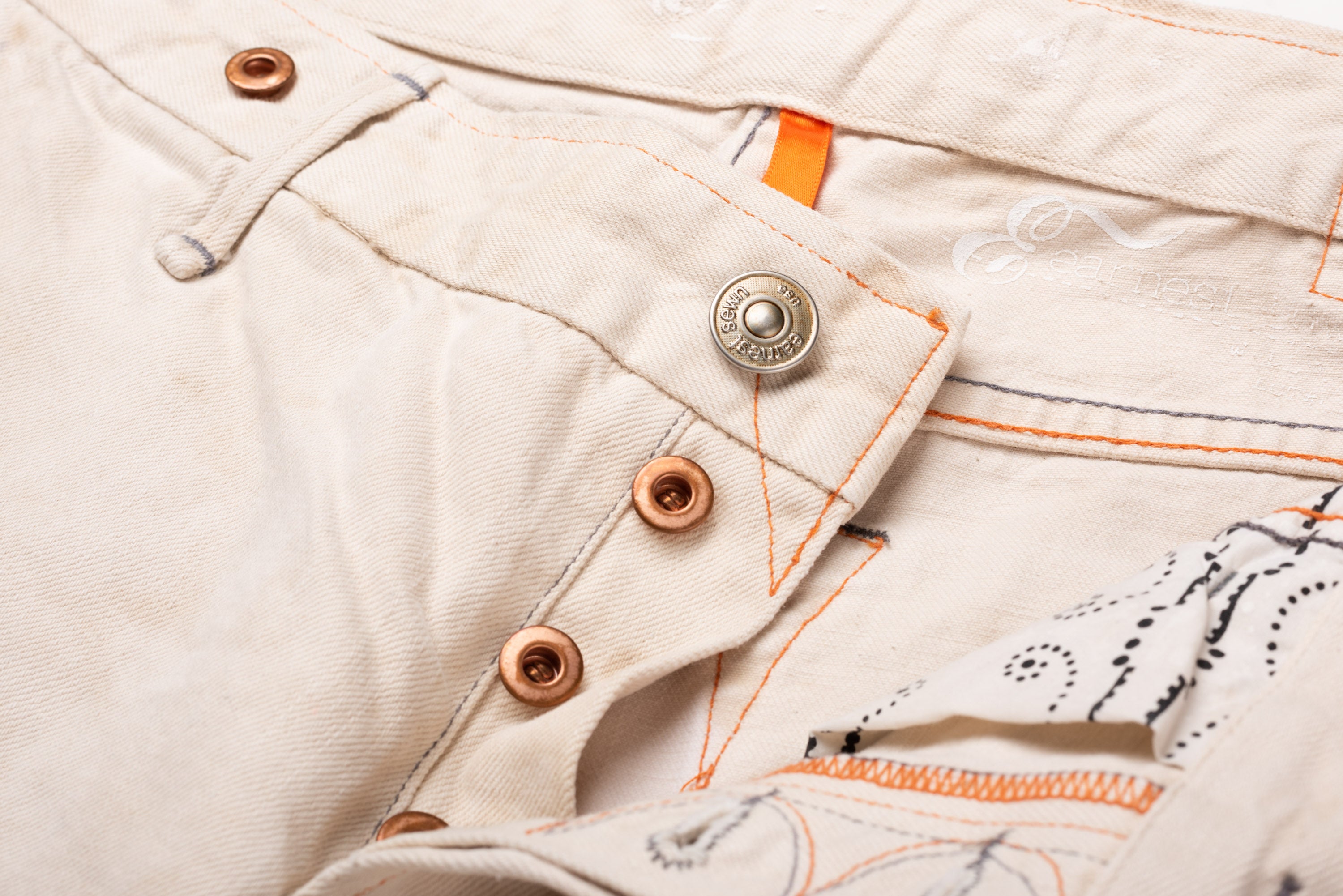 EARNEST SEWN Beige Cotton Twill Boot Cut Jeans US 32 EARNEST SEWN