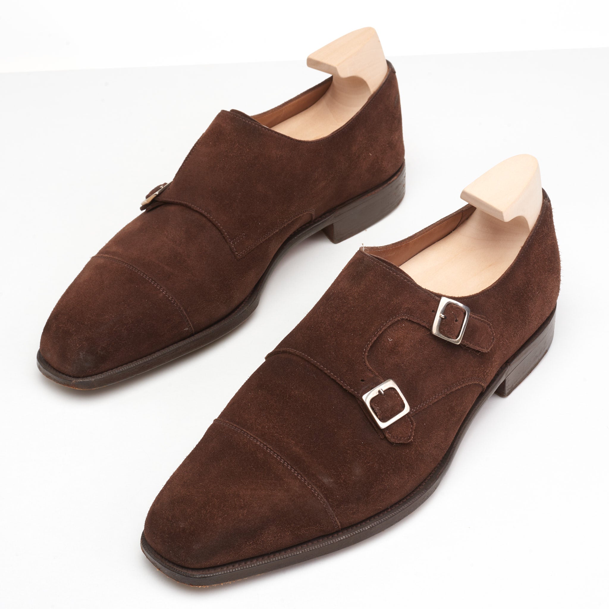 EDWARD GREEN Last 888 Brown Suede Leather Double Monk Dress Shoes 8.5 US 9-9.5 EDWARD GREEN