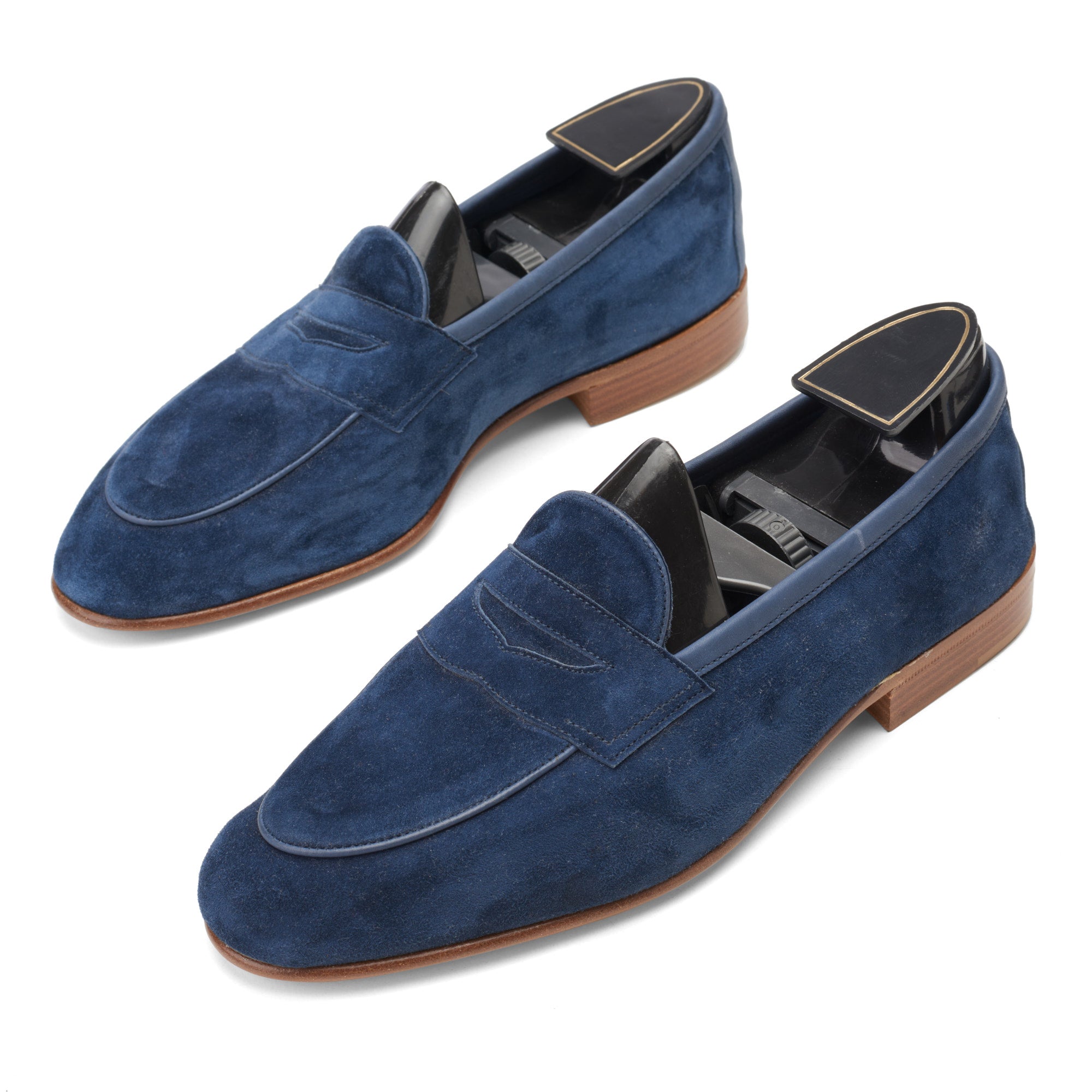 EDWARD GREEN "Polperro" Last 389 Navy Blue Suede Penny Loafers UK 6.5 NEW US 7