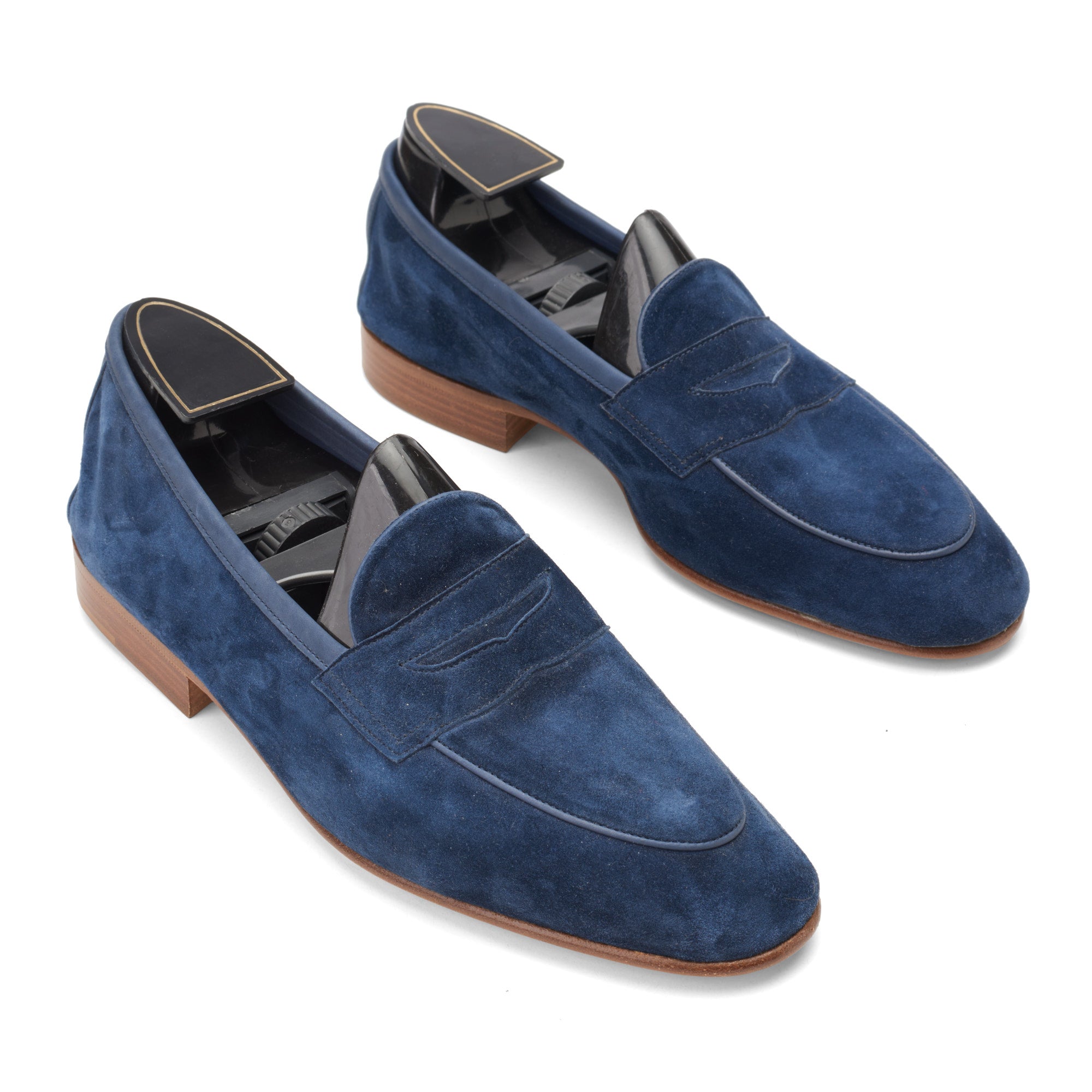 EDWARD GREEN "Polperro" Last 389 Navy Blue Suede Penny Loafers UK 6.5 NEW US 7