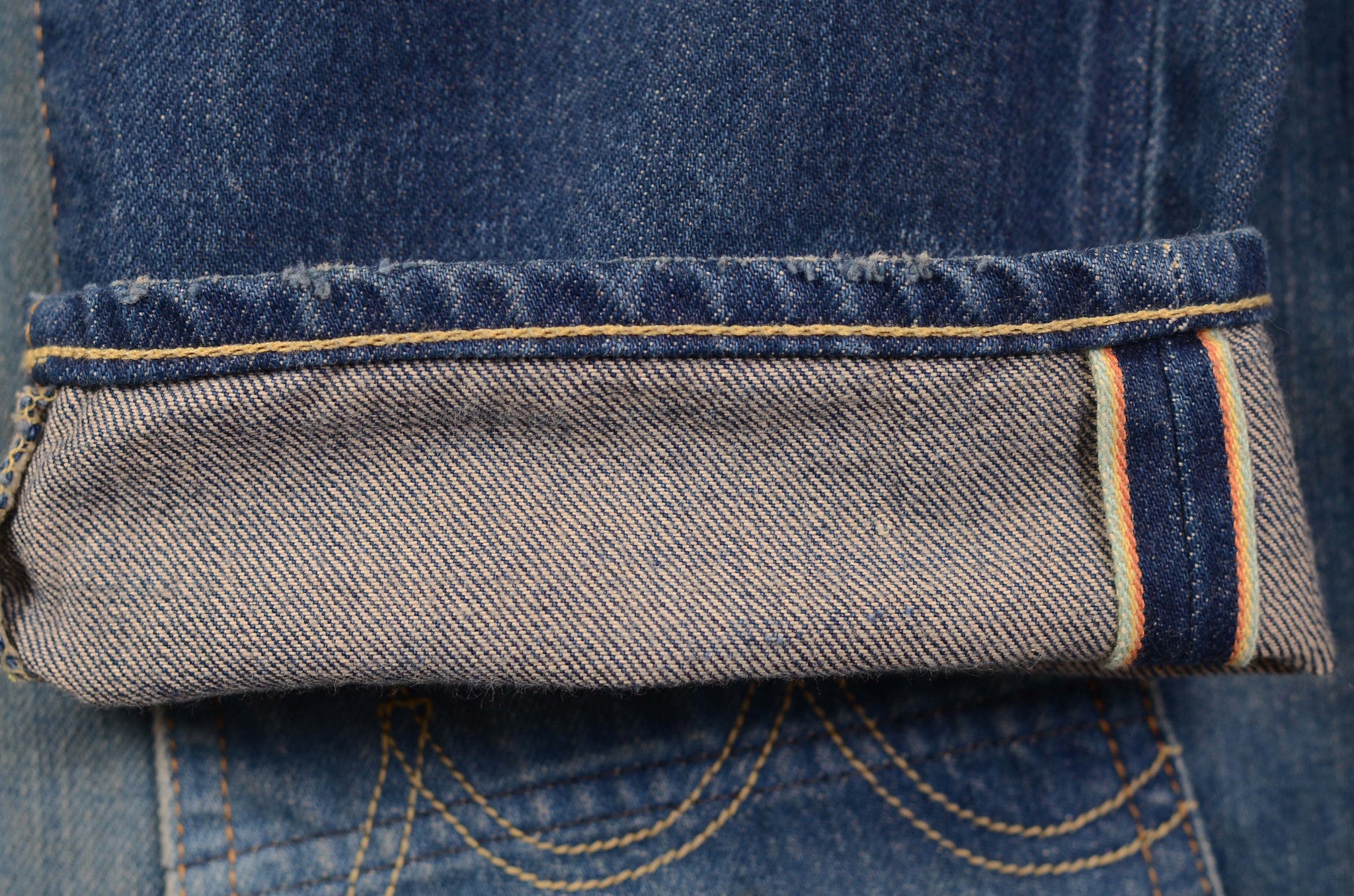 EDWIN Blue Cotton Distressed Denim Slim Fit 5 Pockets Selvedge Jeans W35 L34 - SARTORIALE - 4