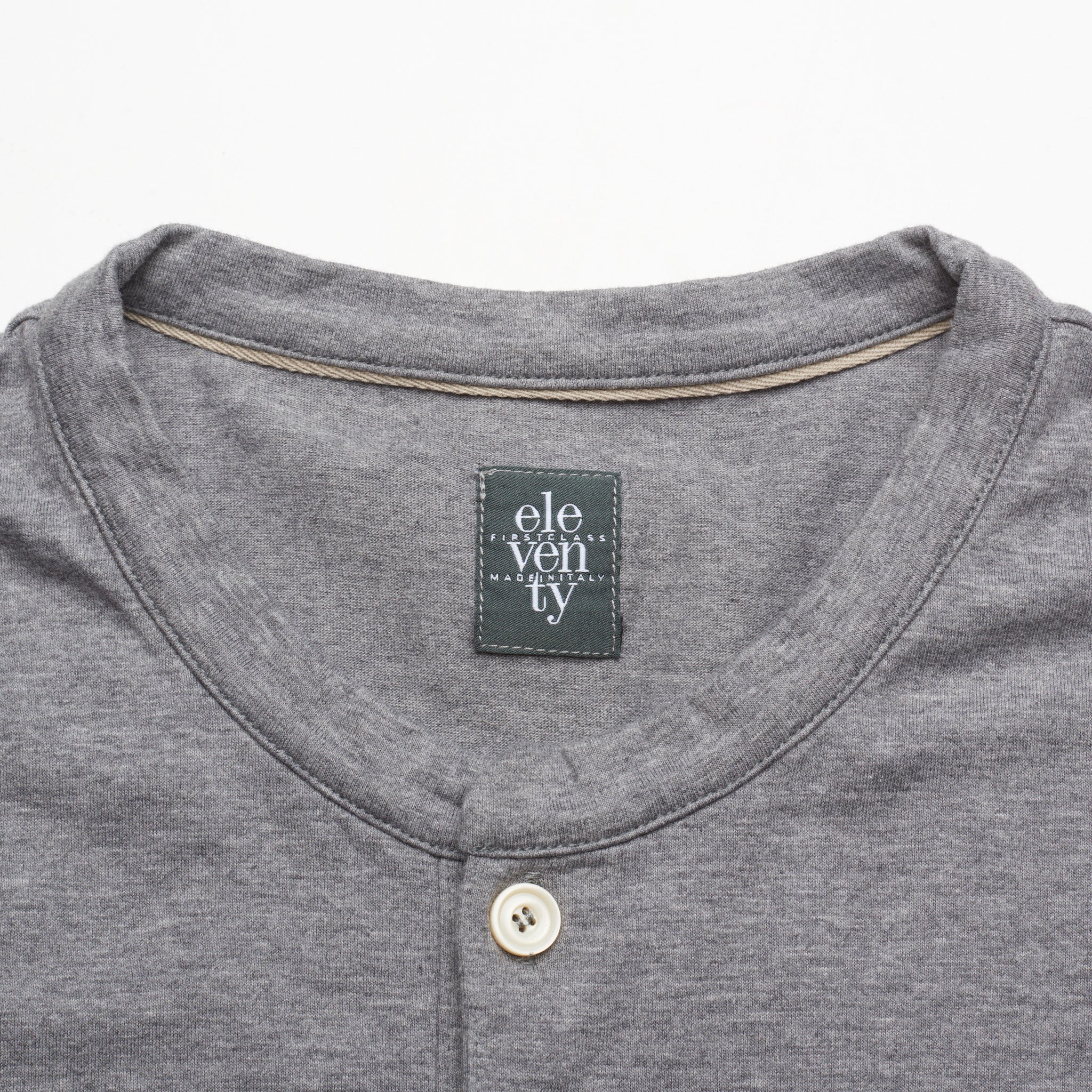 ELEVENTY Made in Italy Gray Cotton Short Sleeve Henley T-Shirt Size L (Slim) ELEVENTY