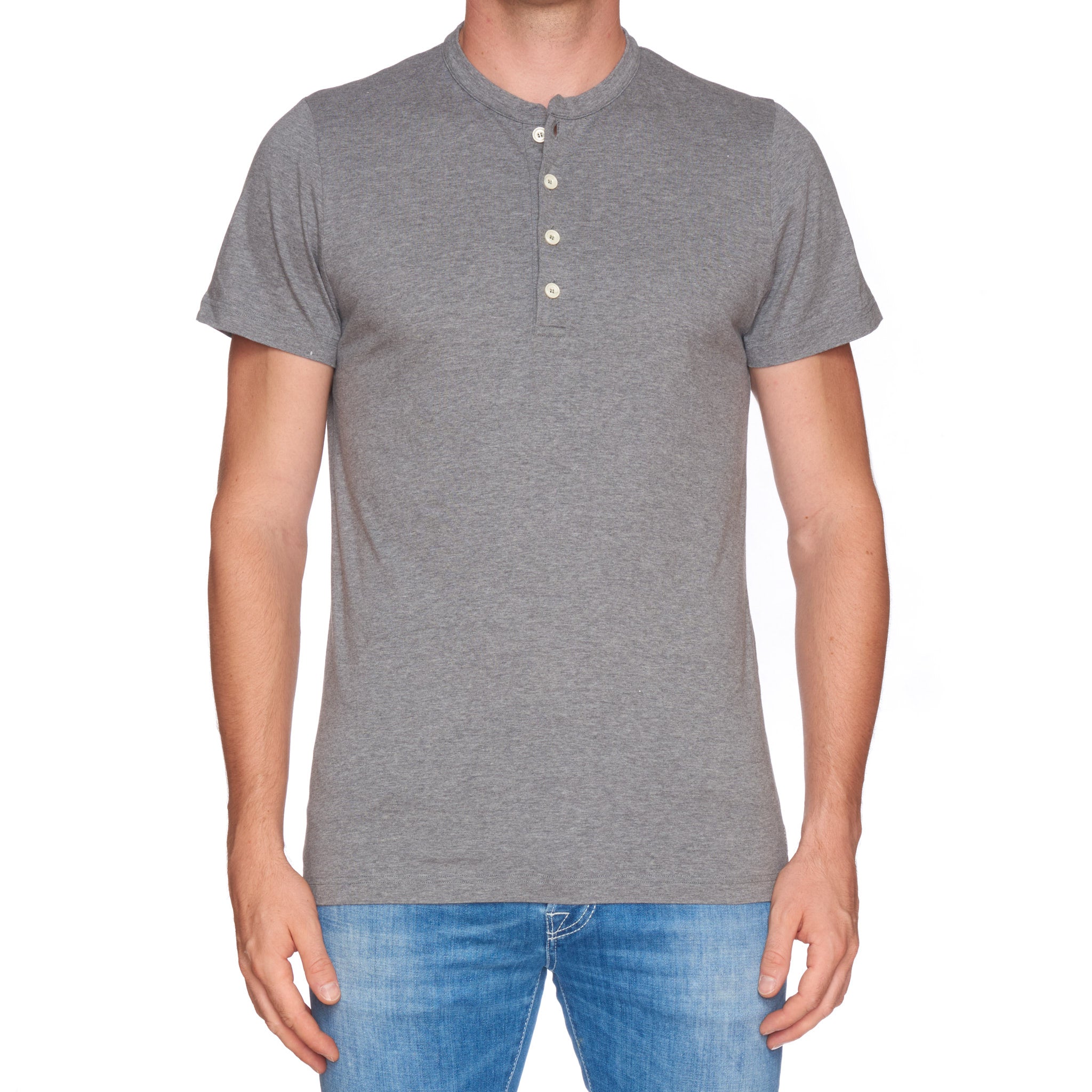 ELEVENTY Made in Italy Gray Cotton Short Sleeve Henley T-Shirt Size L (Slim) ELEVENTY