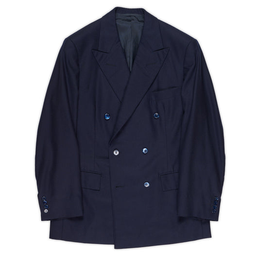 FALLAN & HARVEY LTD. Savile Row Bespoke Blazer Blue Wool DB Jacket US 42