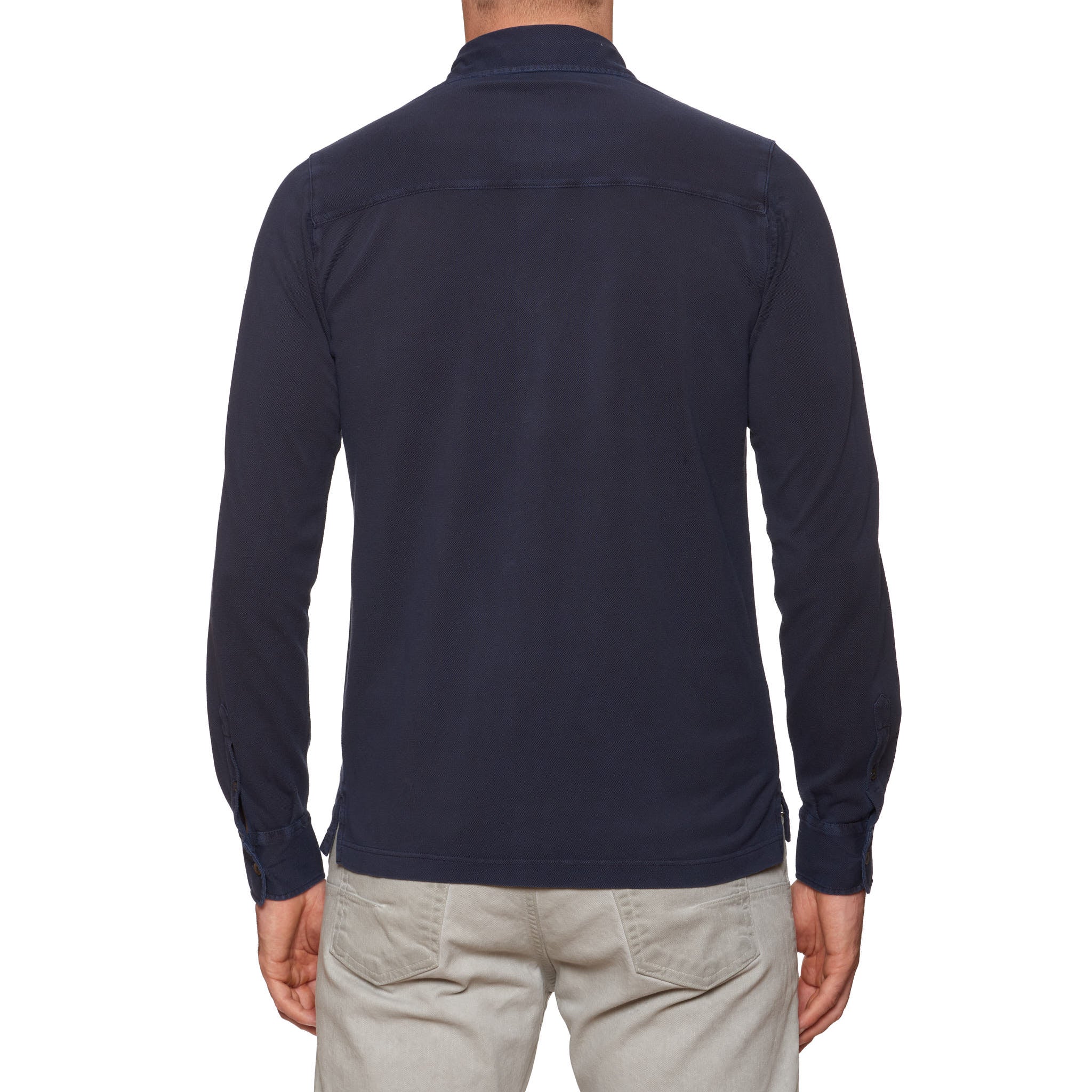 FEDELI 34 LAB Navy Blue Cotton Pique Long Sleeve Polo Shirt EU 46 NEW US XS FEDELI