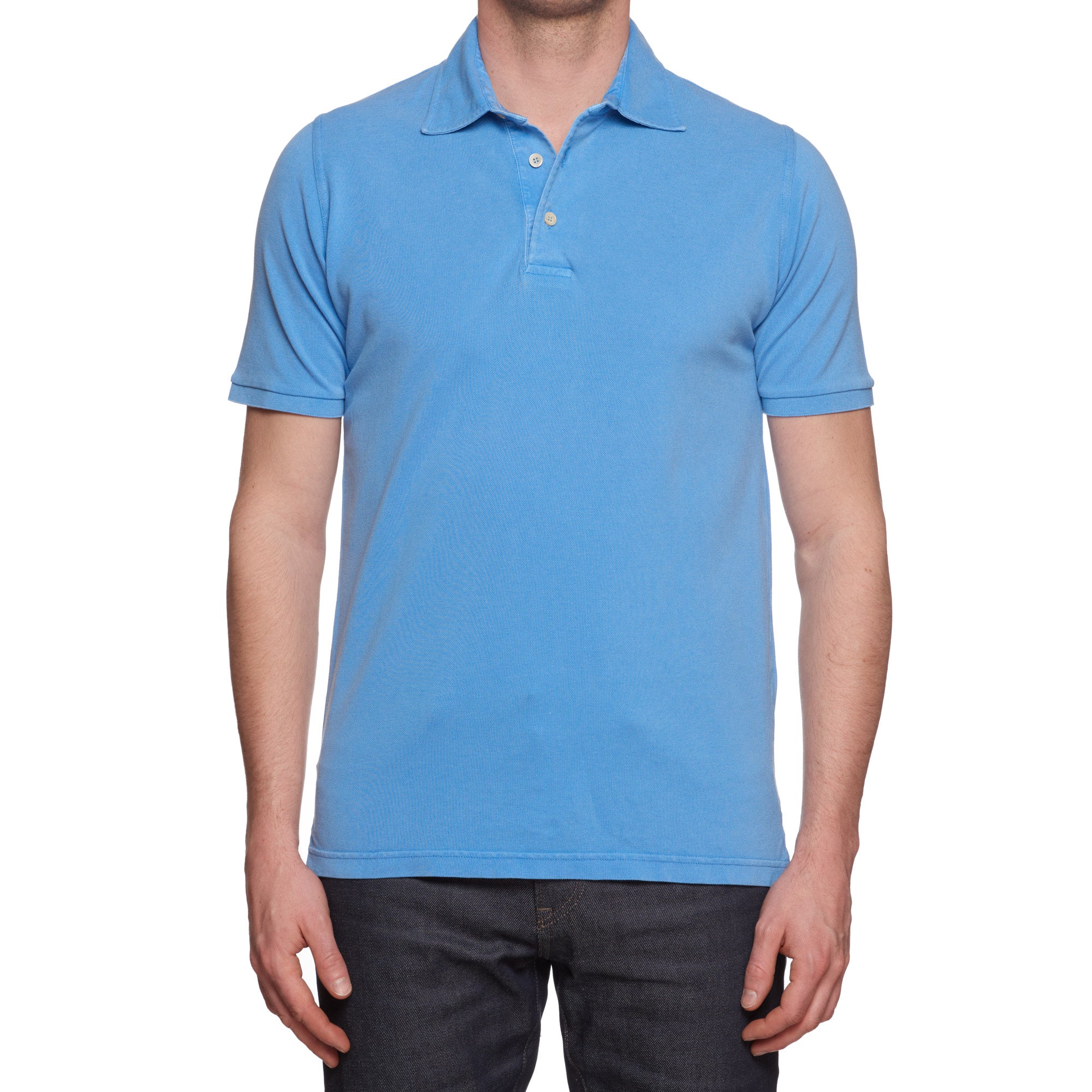 FEDELI 34 LAB "North" Blue Cotton Pique Short Sleeve Polo Shirt EU 48 NEW US S