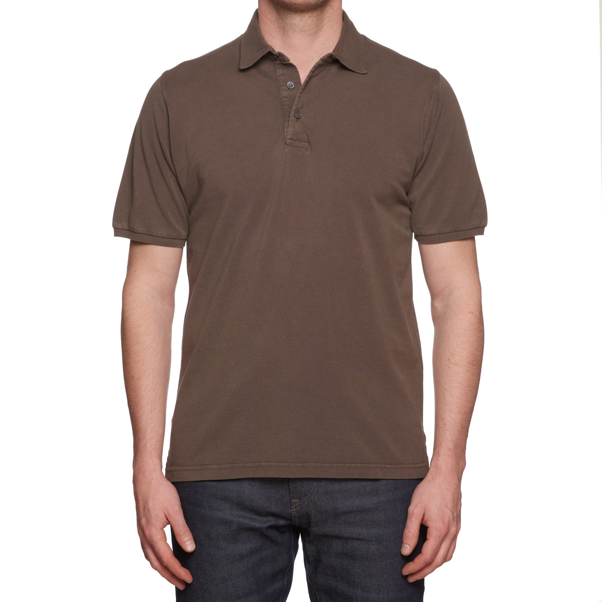 FEDELI 34 LAB "North" Brown Cotton Pique Short Sleeve Polo Shirt EU 50 NEW US M