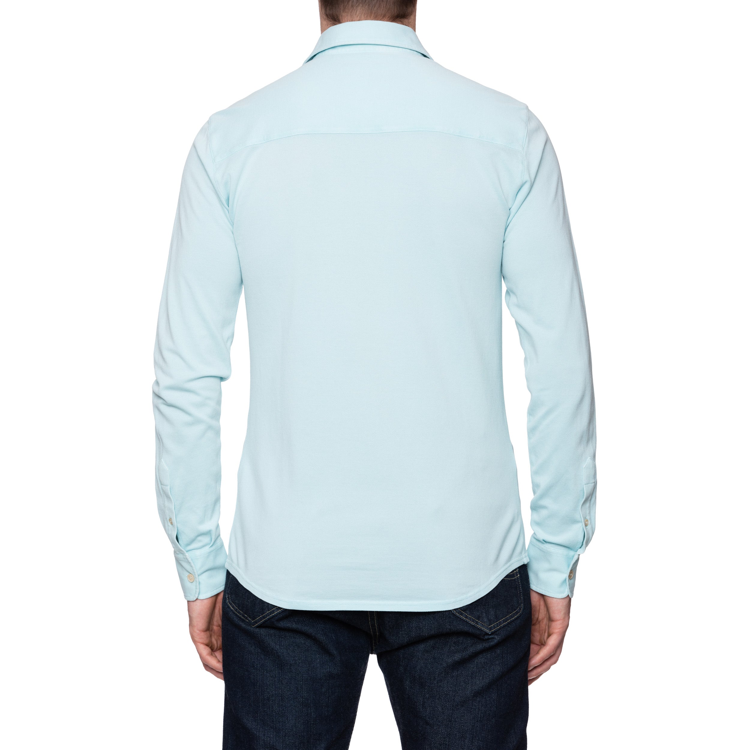 FEDELI 34 LAB "Pard" Light Blue Cotton Pique Long Sleeve Polo Shirt 46 NEW FEDELI