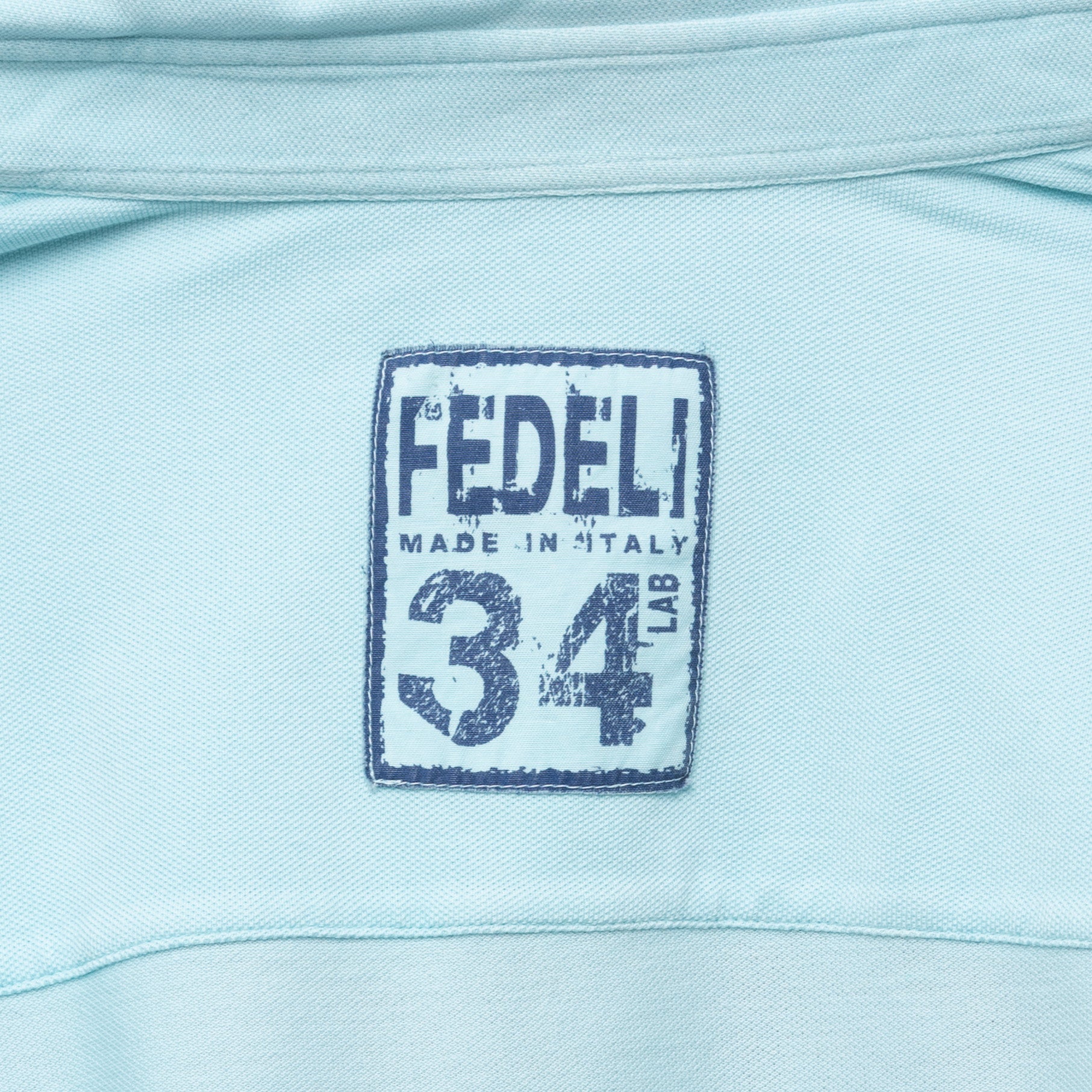 FEDELI 34 LAB "Pard" Light Blue Cotton Pique Long Sleeve Polo Shirt 46 NEW FEDELI