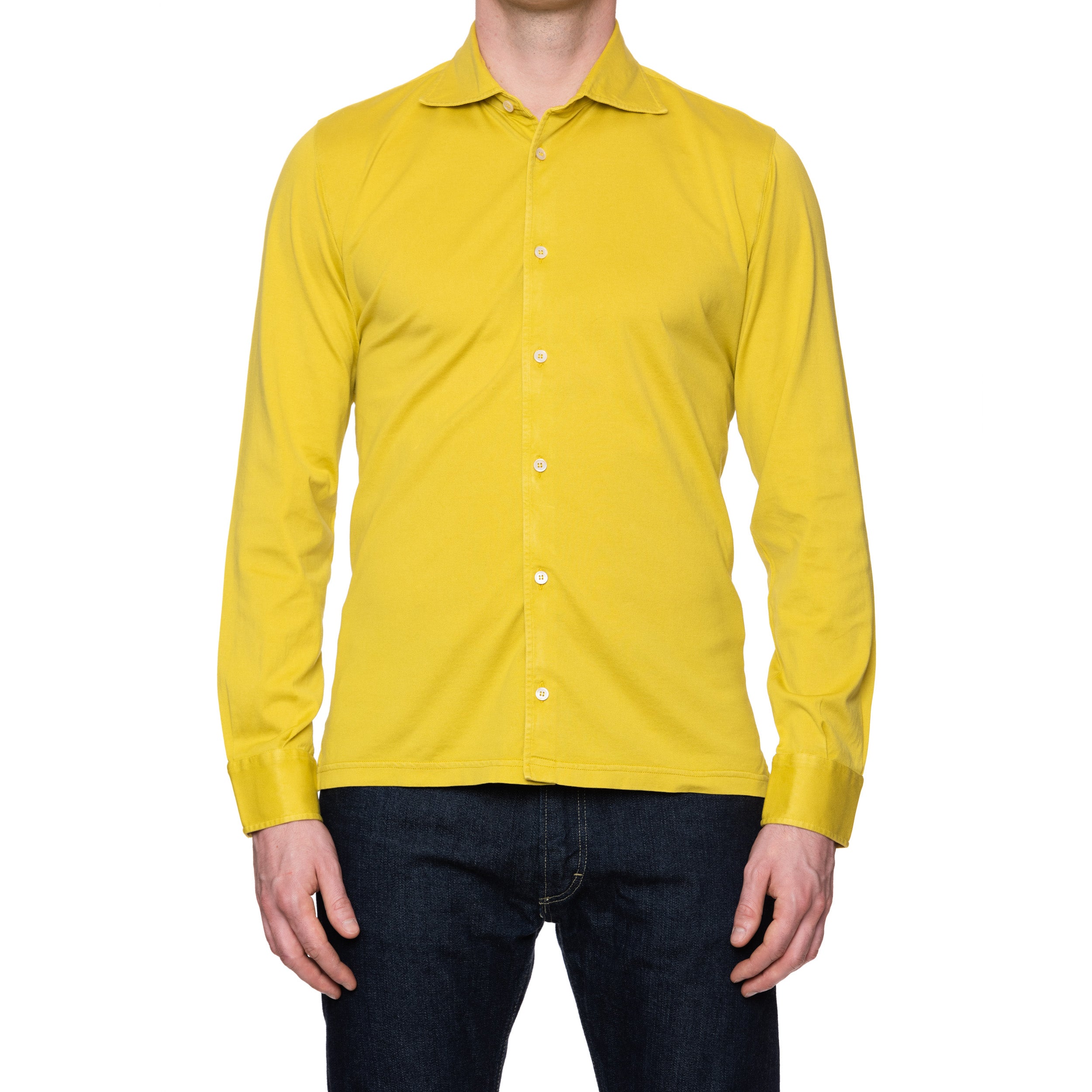 FEDELI 34 LAB "Phantom" Mustard Yellow Cotton Jersey Polo Shirt 52 NEW US L FEDELI