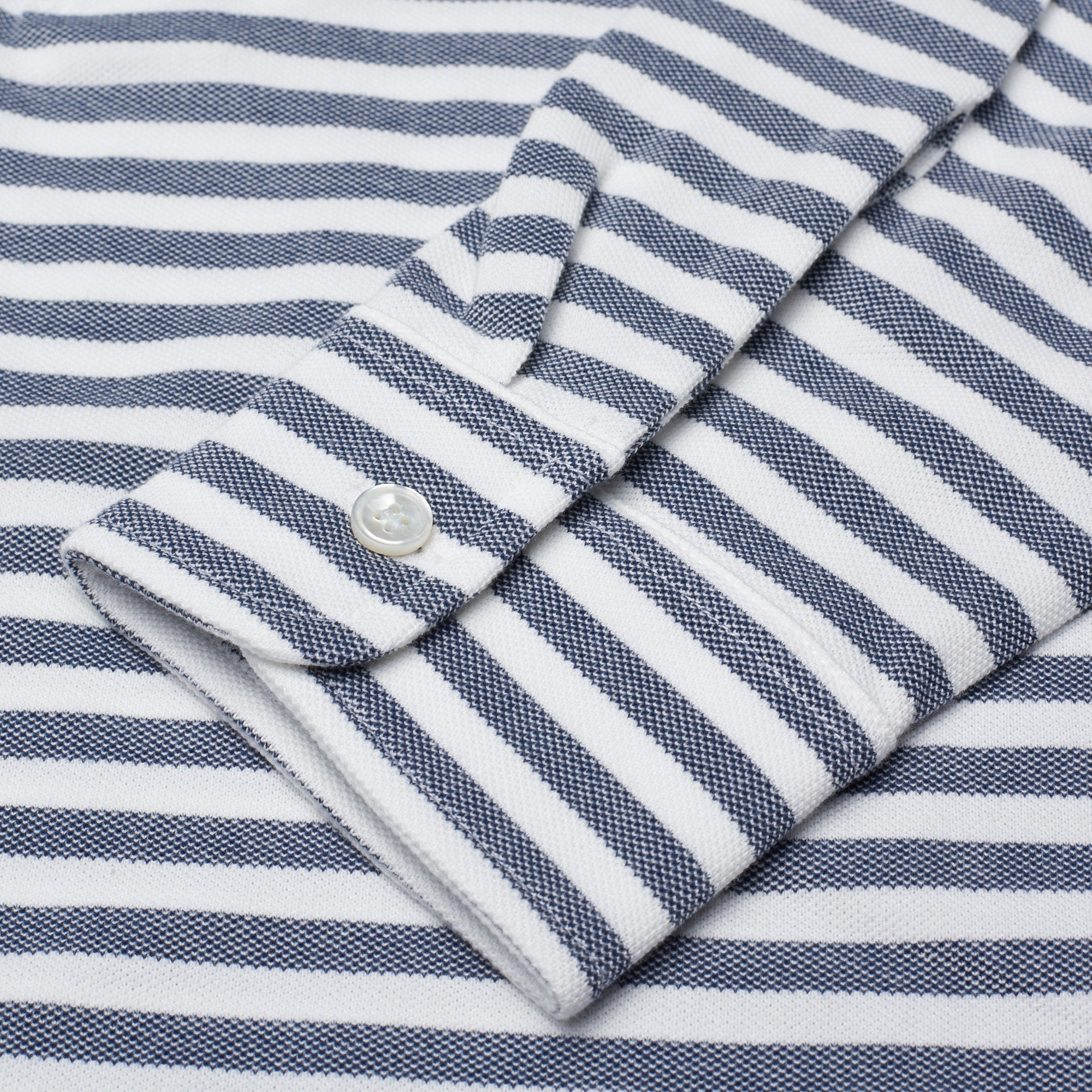 FEDELI Black Striped Cotton Light Pique Long Sleeve Polo Shirt NEW