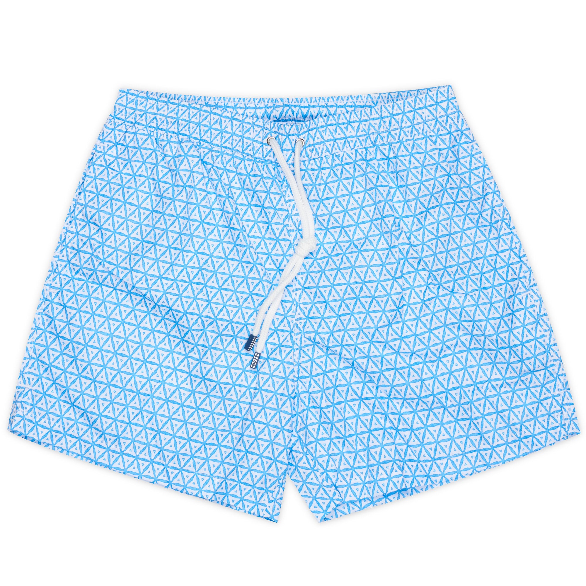 FEDELI Blue-White Triangle Print Madeira Airstop Swim Shorts Trunks NEW S FEDELI