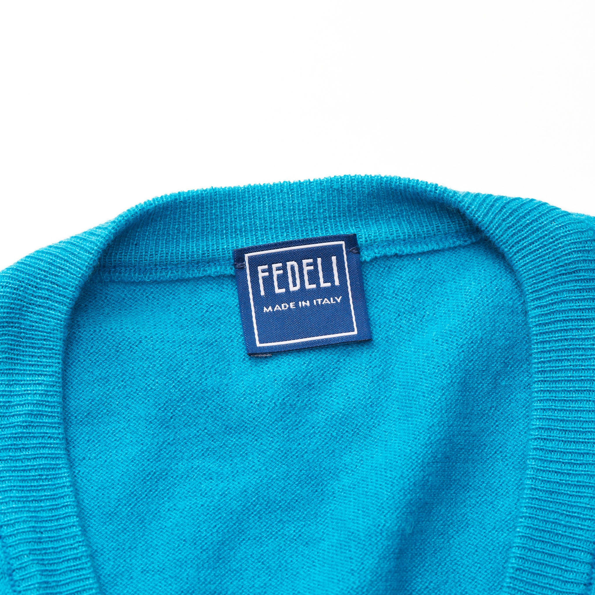 FEDELI Blue Cashmere-Cotton V-Neck Sweater EU 50 NEW US M FEDELI
