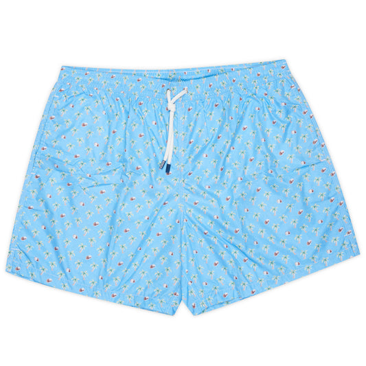 FEDELI Blue Coconut Palm Trees Print Madeira Airstop Swim Shorts Trunks NEW 3XL