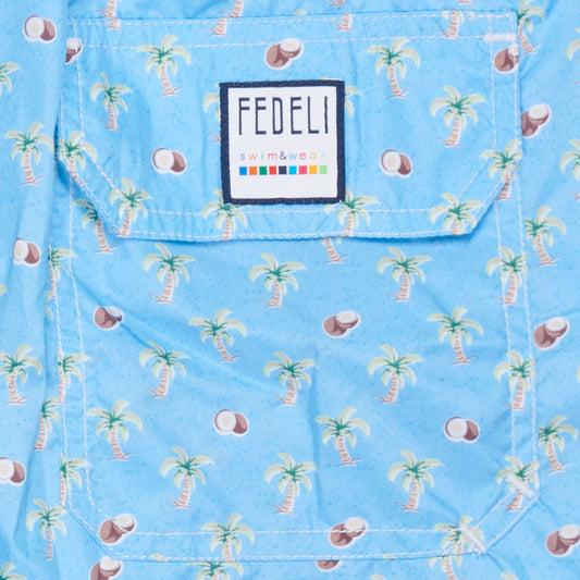 FEDELI Blue Coconut Palm Trees Print Madeira Airstop Swim Shorts Trunks NEW 3XL