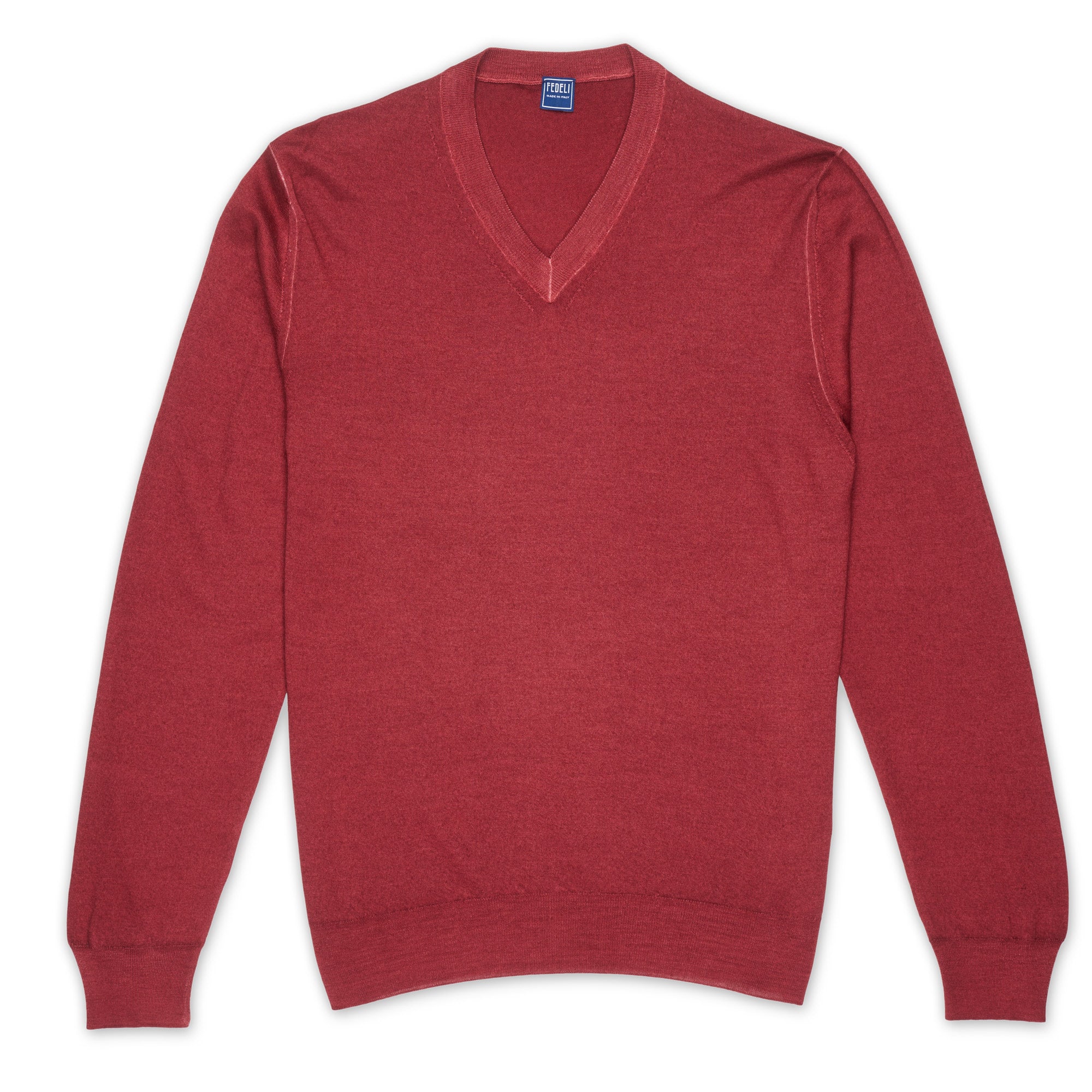 FEDELI Crimson Cashmere-Silk V-Neck Luxury Sweater EU 52 NEW US L FEDELI