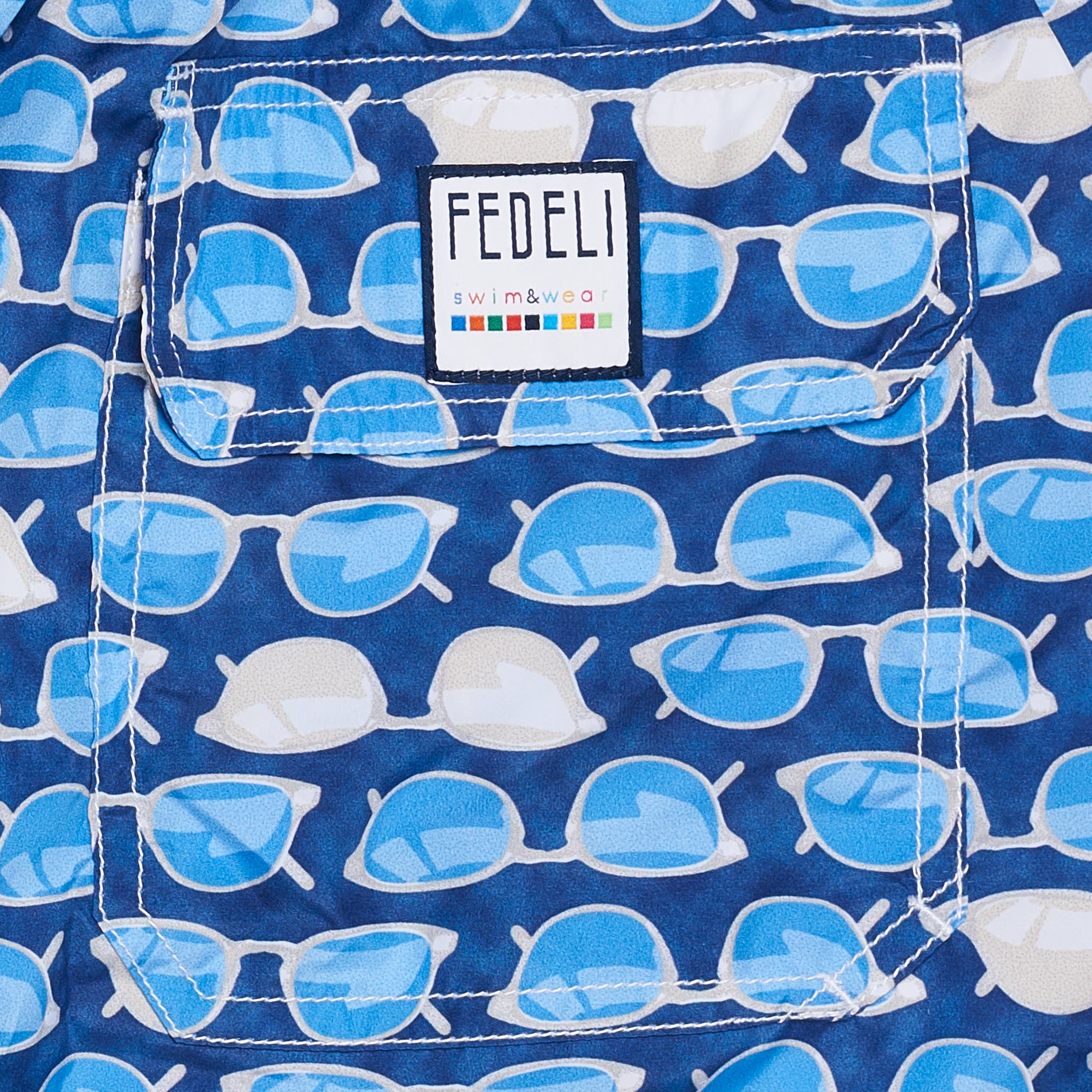 FEDELI Made in Italy Blue Sunglasses Print Madeira Airstop Swim Shorts Trunks NEW FEDELI