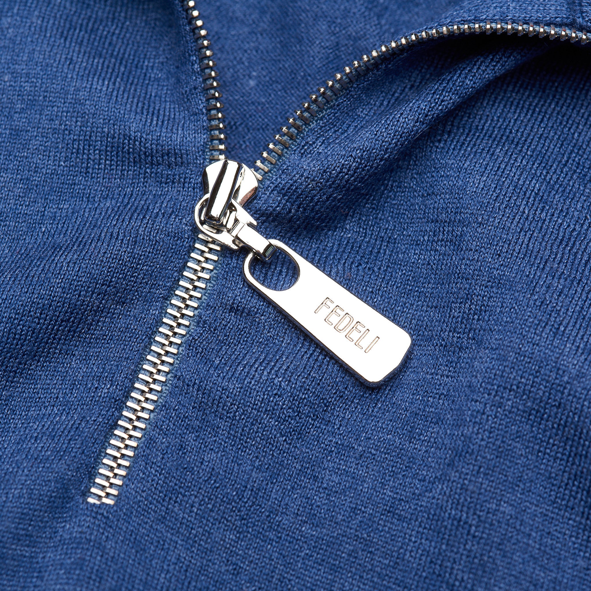 FEDELI "Millionaire" Blue 14 Micron Super Cashmere Zip Neck Sweater 46 NEW XS