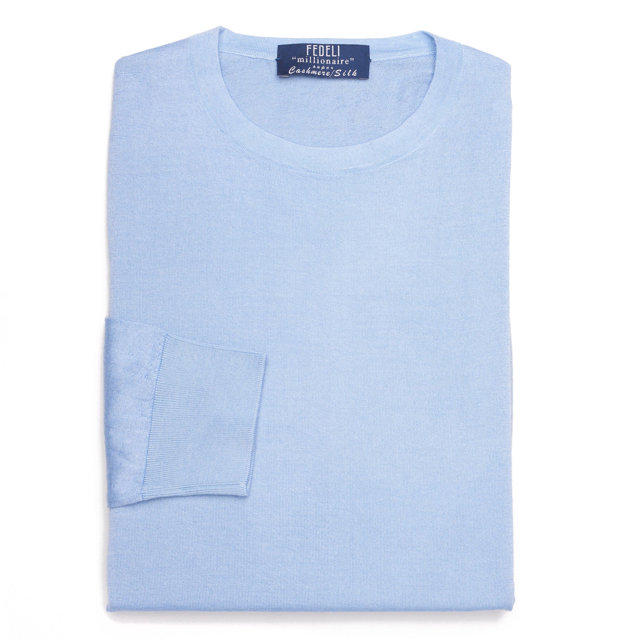 FEDELI Millionaire Blue Super Cashmere-Silk Crewneck Sweater 44 NEW US XXS FEDELI