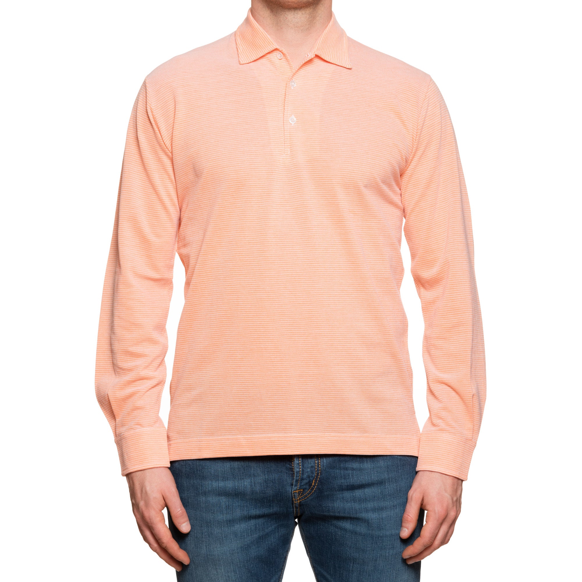 FEDELI Orange Striped Cotton Light Pique Long Sleeve Polo Shirt EU 50 NEW US M FEDELI