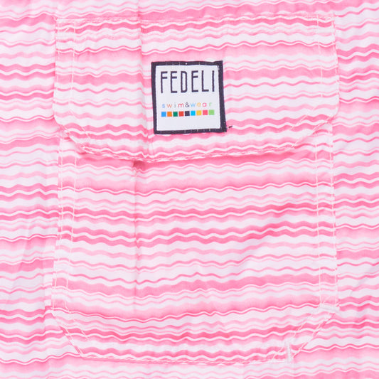 FEDELI Pink-White Wavy Striped Madeira Airstop Swim Shorts Trunks NEW