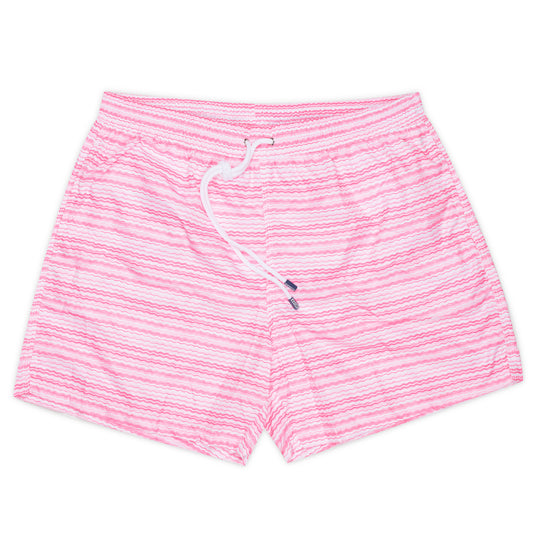 FEDELI Pink-White Wavy Striped Madeira Airstop Swim Shorts Trunks NEW
