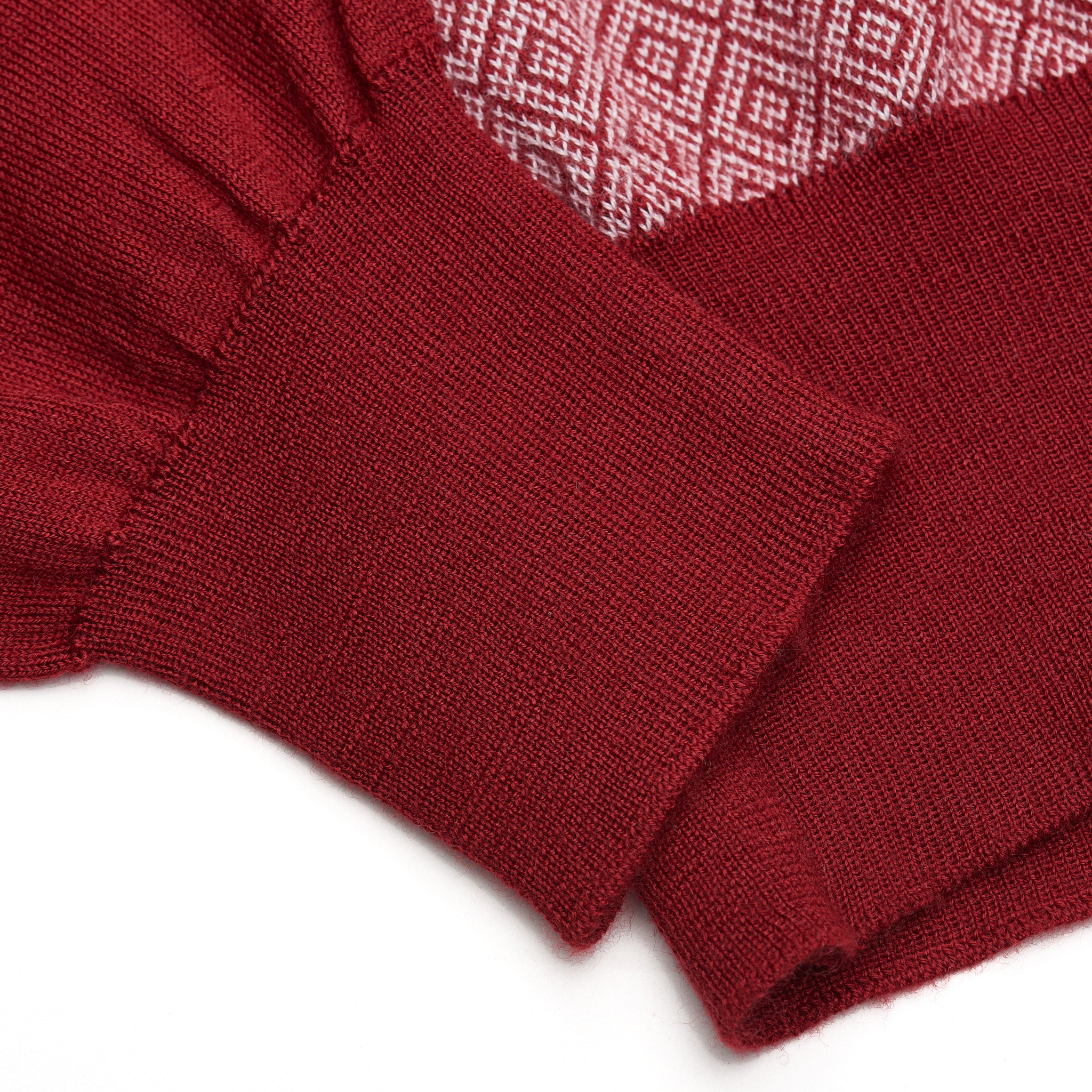 FEDELI Red Rhombus Patterned Cashmere-Silk High Zip Neck Sweater 50 NEW M FEDELI